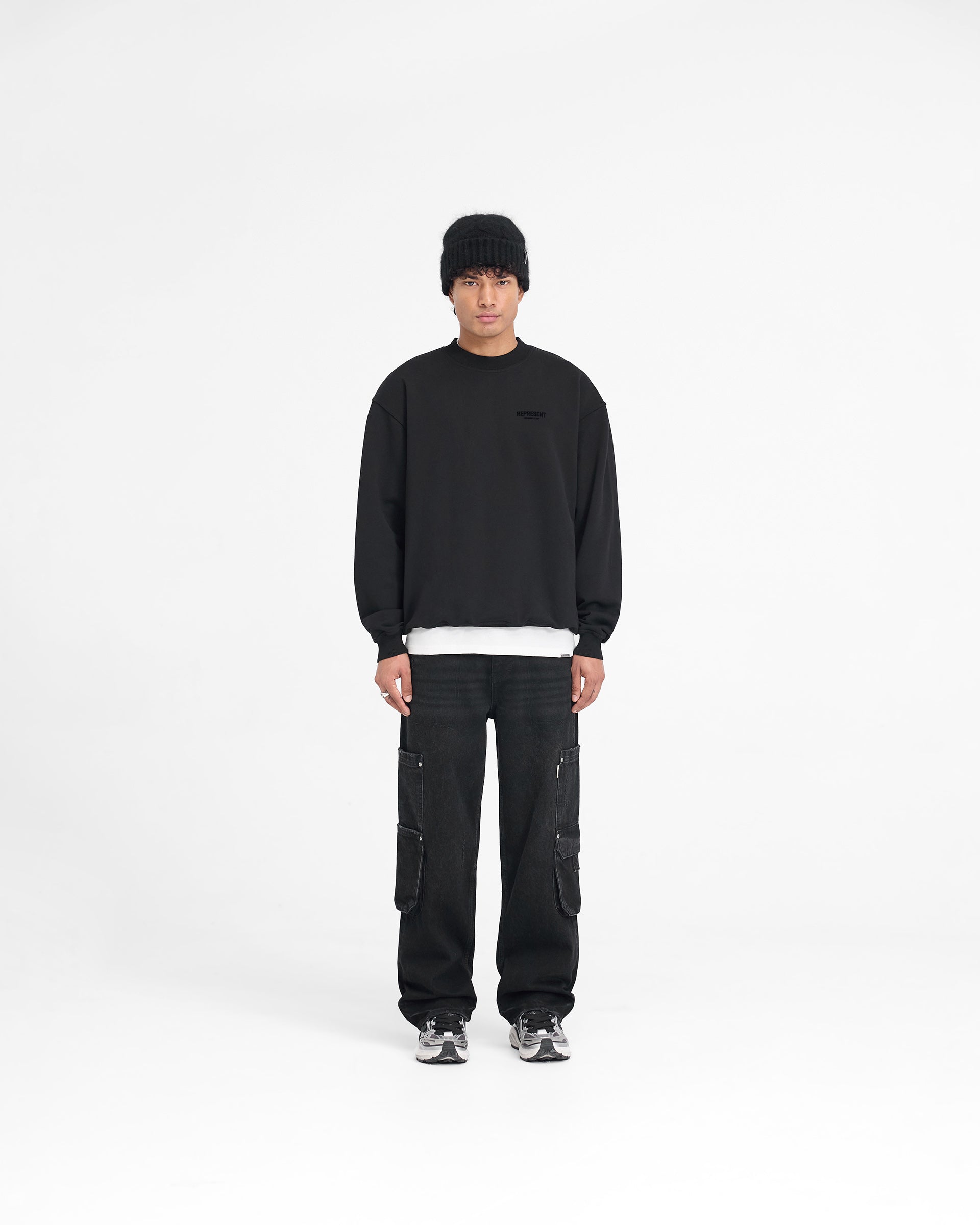Represent Owners Club Flocked Sweater - Premium Black Knit Pullover for Men | Streetwear Fashion & Casual Outfits
