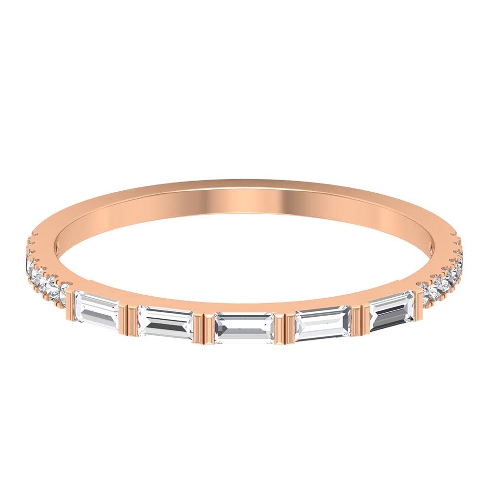 Moissanite Semi Eternity Ring for Women - 1/2 CT Baguette & Round Cut Moissanite in 14K Solid Gold - Elegant Petite Wedding Band, Anniversary Gift, or Everyday Jewelry for Special Occasions