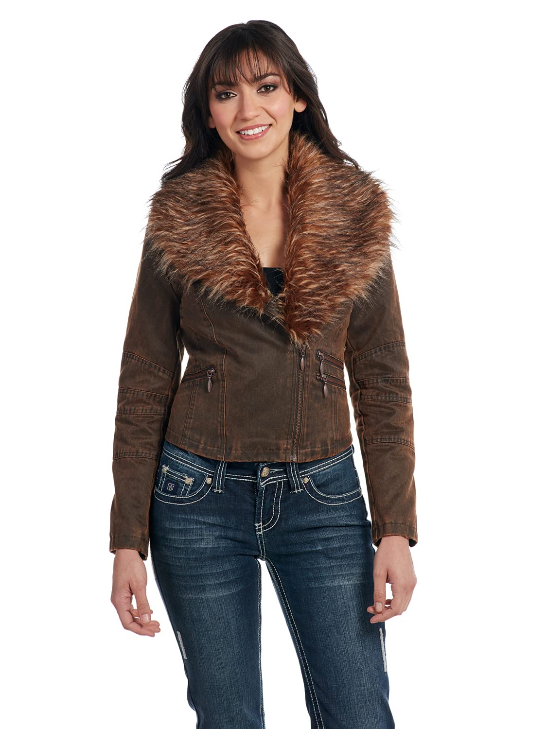 Cripple Creek Western Jacket for Women - Zip-Up Faux Leather with Pinecone Stitch Design CW8717 | Perfect for Cowgirl Style, Rodeo Events & Casual Outfits