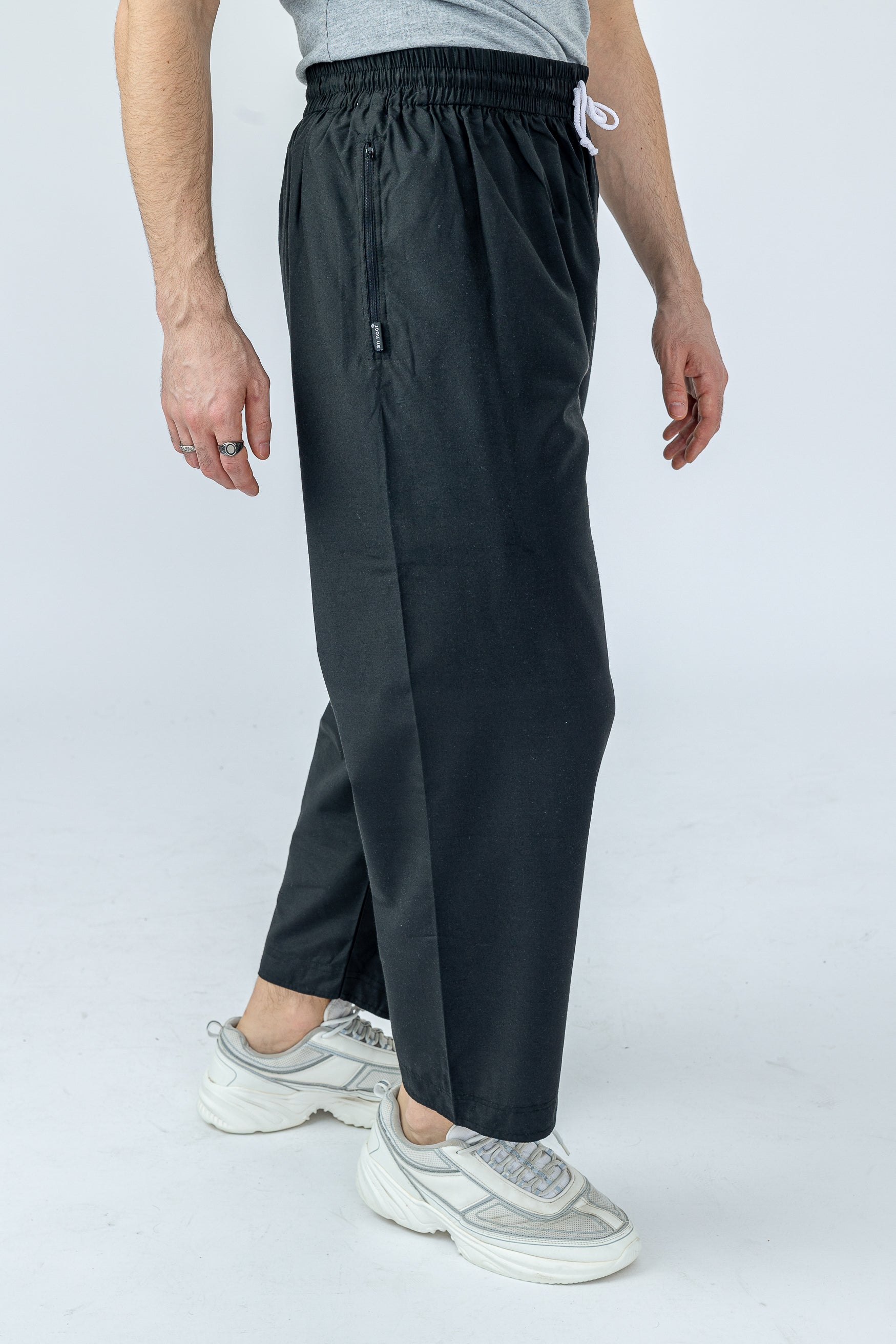Men's Comfortable Black Elastic Waist Pants with Zip Pocket - Perfect for Work, Travel & Casual Wear