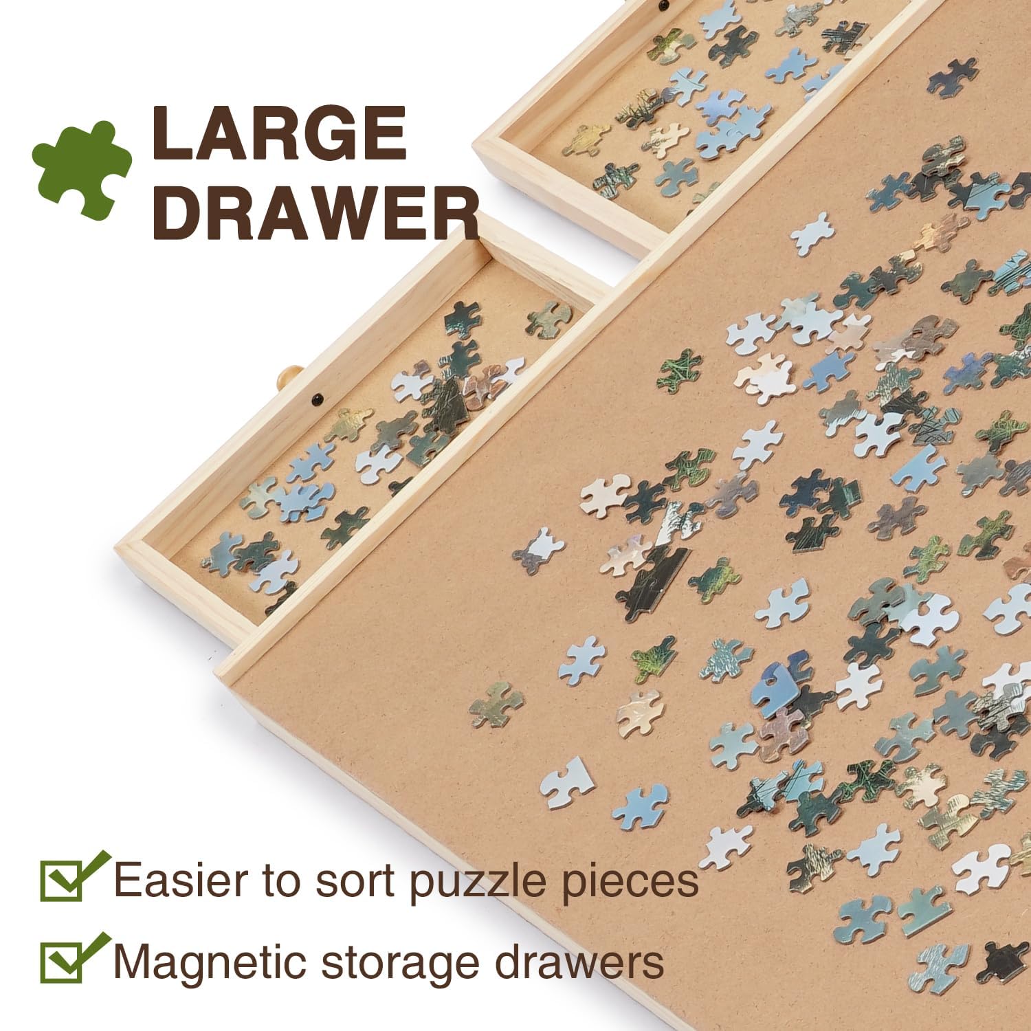 1500-Piece Wooden Puzzle Board with 4 Drawers - 36