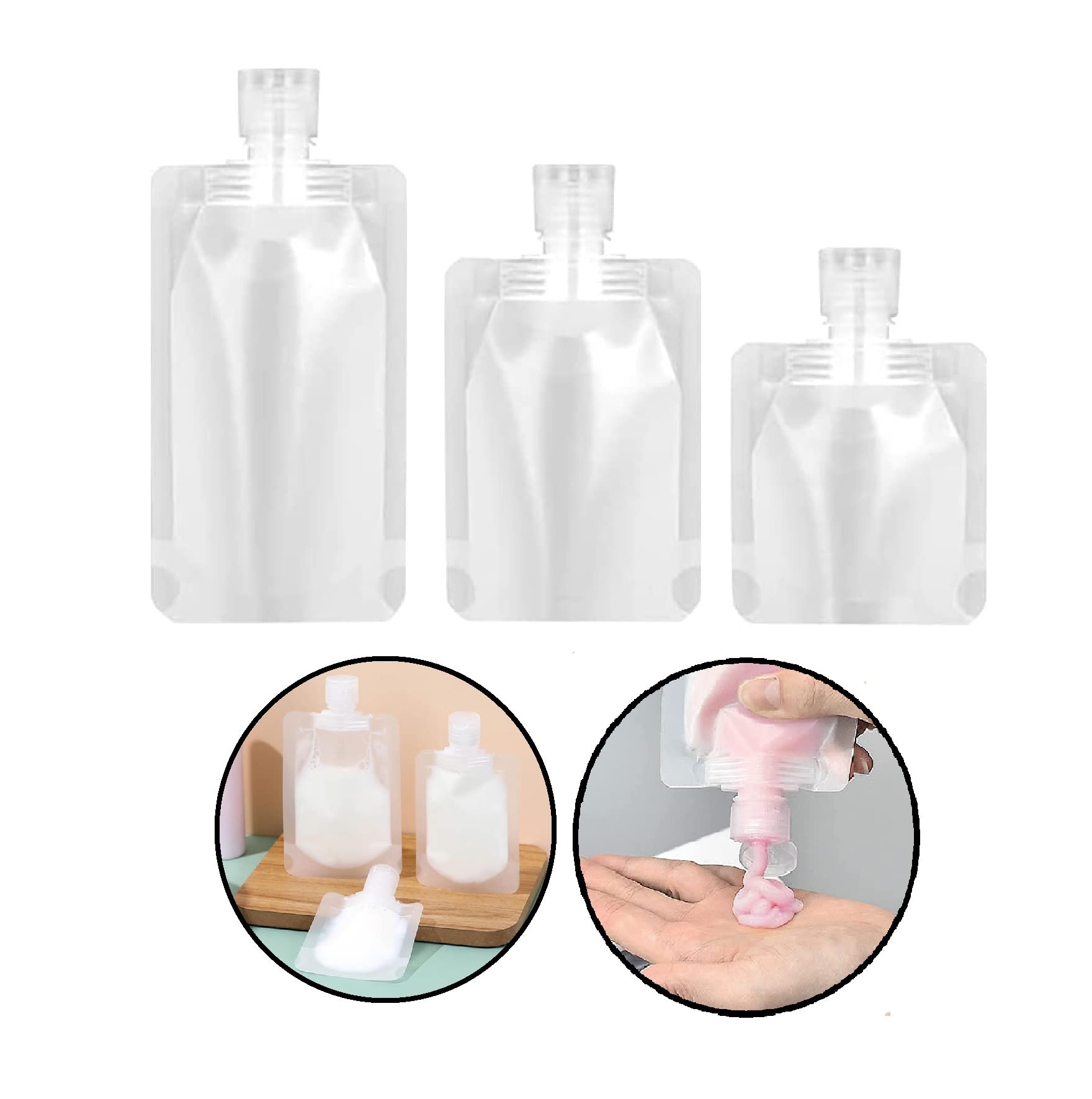 AUGEN Travel Leakproof Stand-Up Spout Containers (30ml/50ml/100ml) - Reusable Cosmetic Bottles for Toiletries, Lotion, Shampoo | Perfect for Air Travel, Gym & Outdoor Adventures (1 Set)