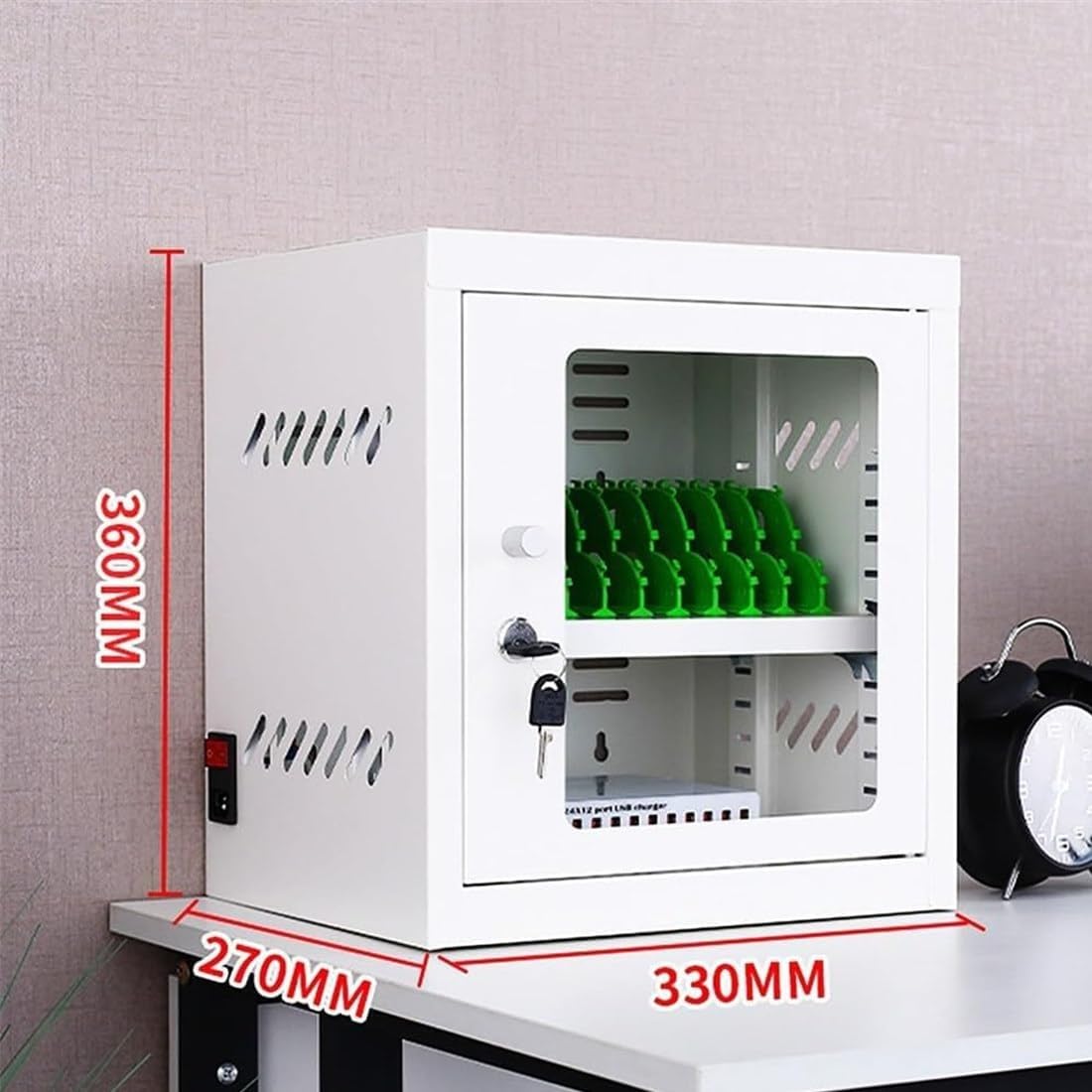 12-Slot USB Charging Station & Phone Storage Locker - Rechargeable Mobile Phone Jail Cabinet for Cell Phones & Tablets | Perfect for Office, Classroom, Gym & Public Spaces