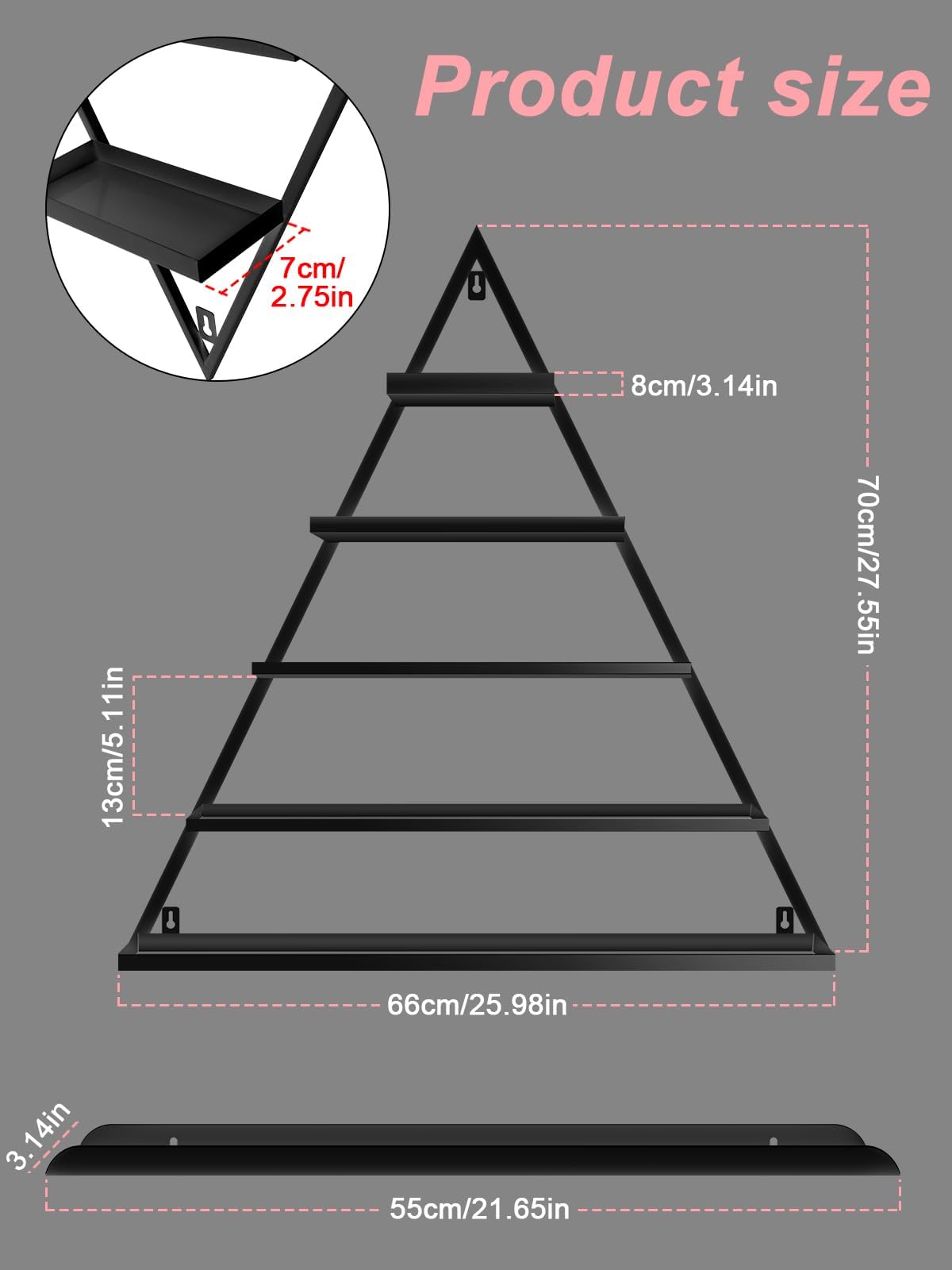 10-Piece Metal Wall-Mounted Nail Polish Organizer - 5-Tier Black Triangular Cosmetic Display Shelf for Lipstick, Perfume & Essential Oils - Space-Saving Storage Solution for Home Spa, Salon & Retail Shops - Perfect for Bathroom, Vanity & Makeup Organization