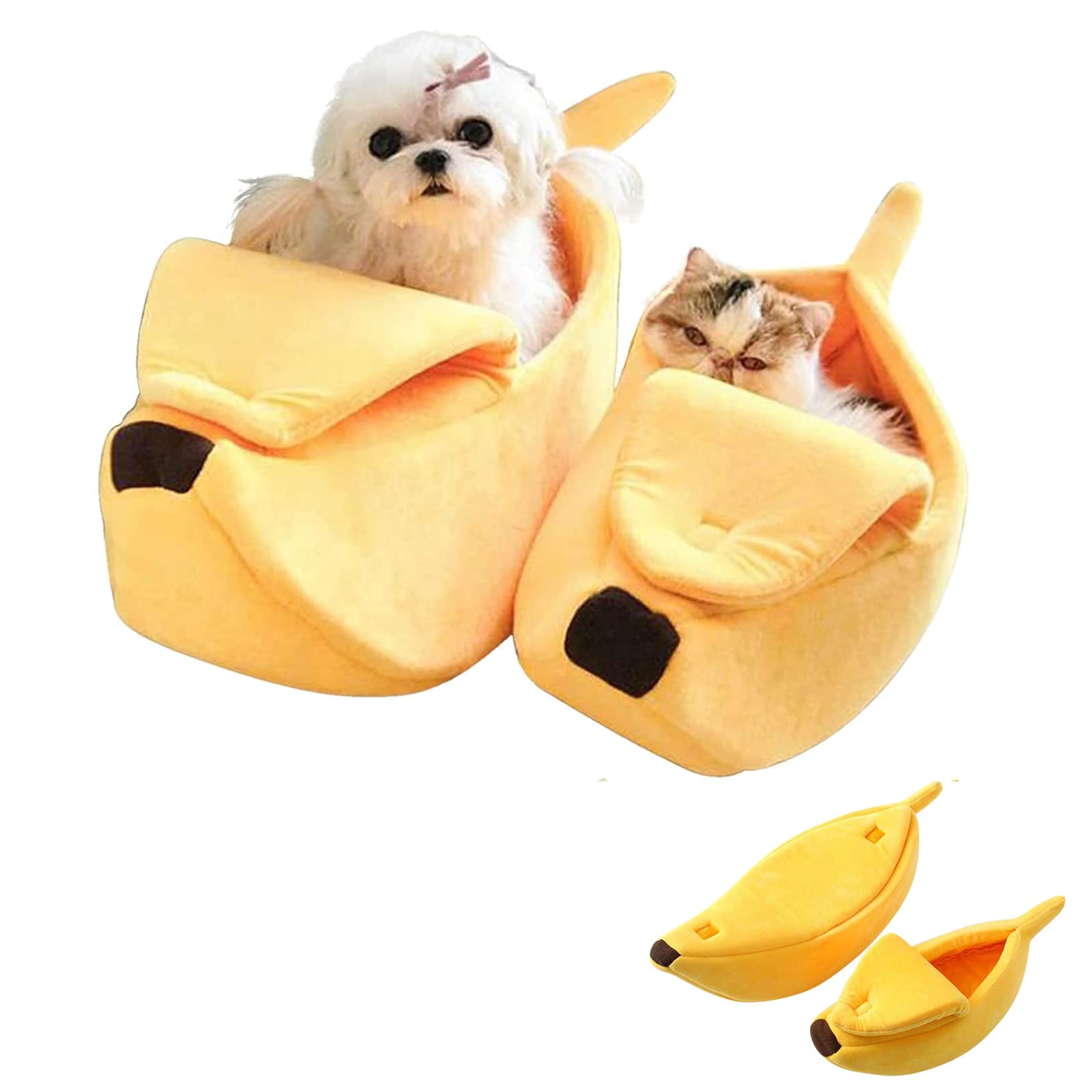 Cute Banana Cat Bed & Dog Bed for Small Medium Large Pets - Plush Washable Anti-Dumping Pet Bed, Warm Soft Anxiety Relief for Cats & Dogs - Perfect for Home, Office & Travel Use