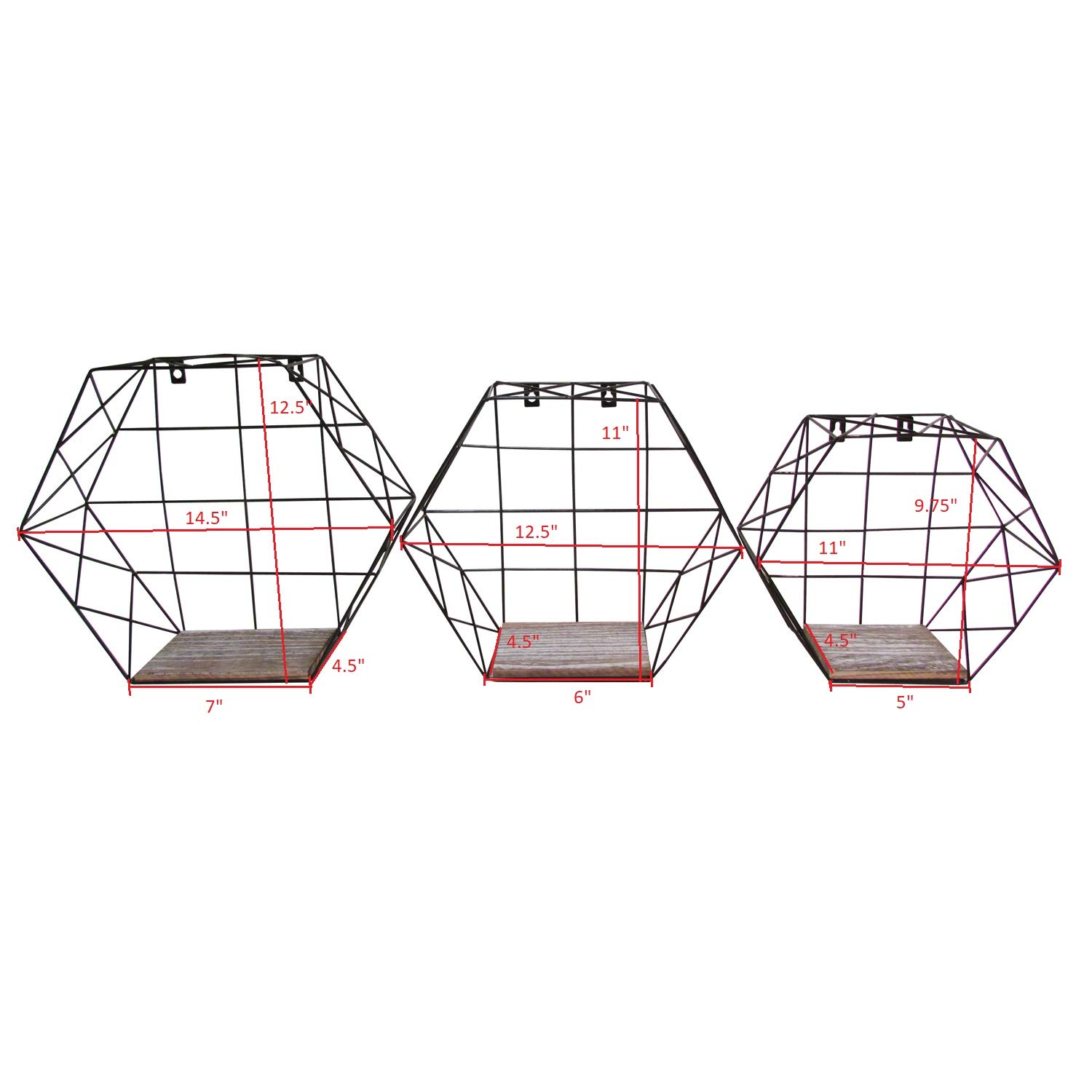 Admired by Nature 3-Piece Hexagon Floating Shelves Set - Matte Black Geometric Wall Shelves for Home Decor, Wall Storage & Display | Perfect for Living Room, Bedroom, Bathroom & Office Organization