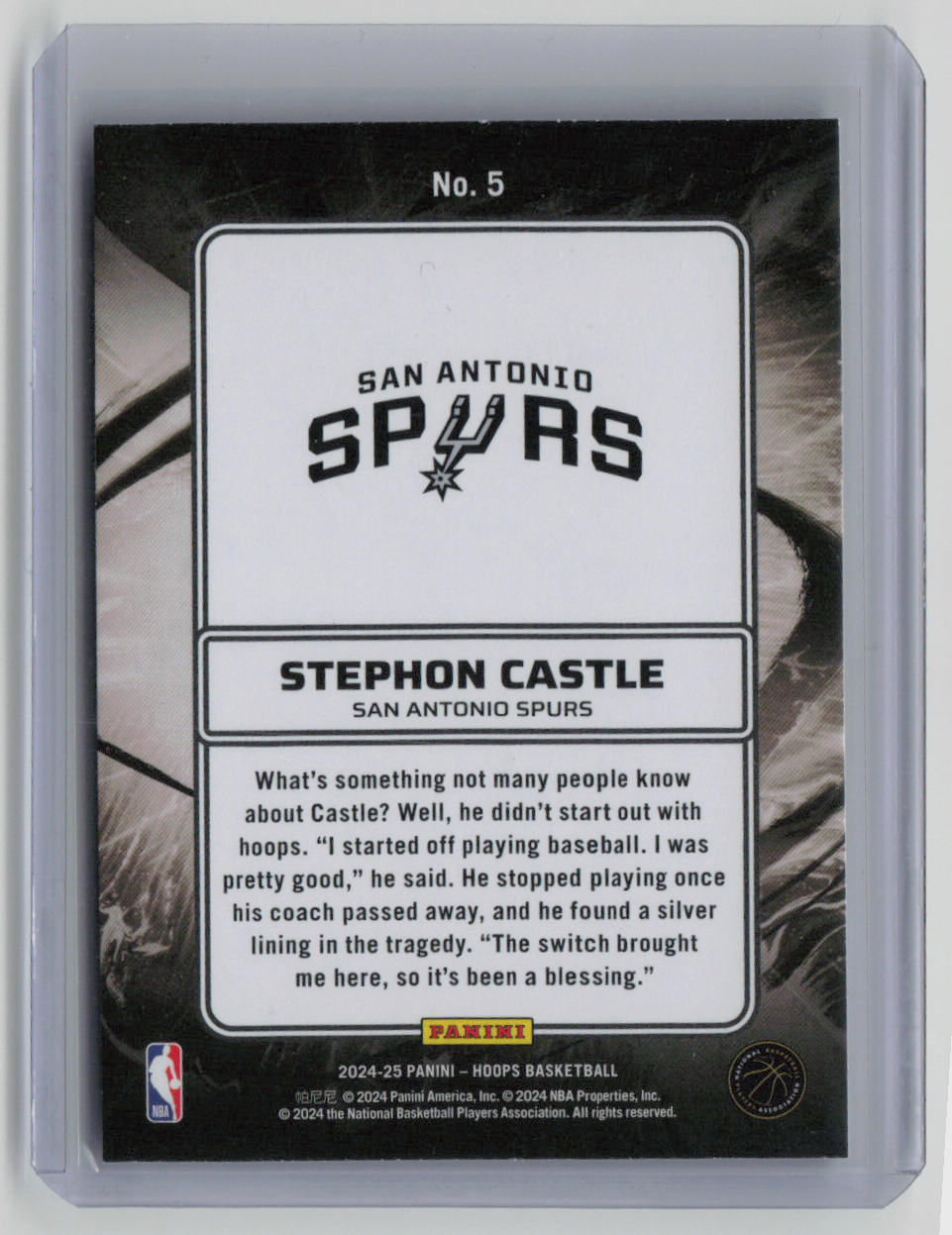 2024-25 Panini Hoops Stephon Castle Rookie Card #5 - Basketball Trading Card for Collectors & Fans - Perfect for Sports Memorabilia Collections & NBA Fan Gifts