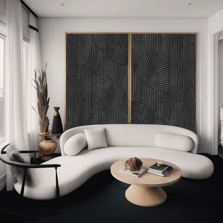 Modern Black Minimalist Textured Abstract Paintings - Set of 2 Canvas Wall Art for Living Room, Bedroom & Office Decor | Ready to Hang