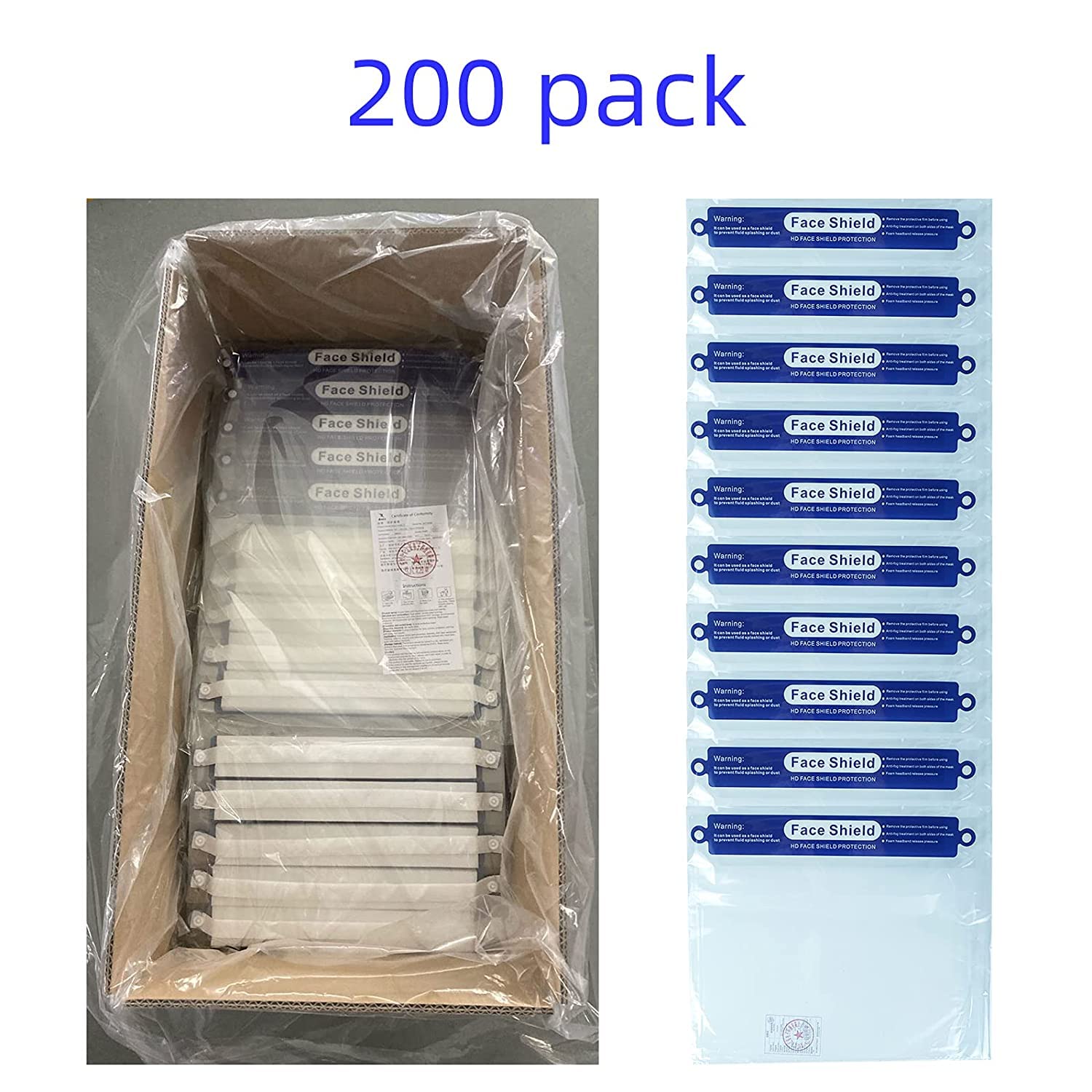 ANDX 200 Pack Reusable Face Shield - Anti-Fog, Windproof & Dustproof, Clear Adjustable Face Protection for Adults (11.4 x 9.8 Inches) - Perfect for Construction, Woodworking, Painting & Outdoor Activities