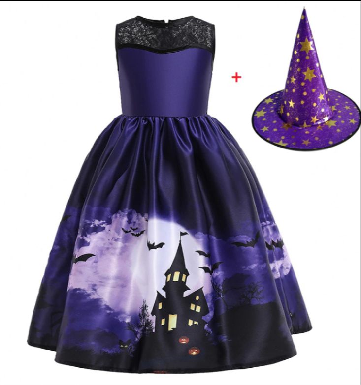 Halloween Princess Dress for Girls - Elegant Printed Mesh Costume for Trick or Treat, Parties & Dress-Up Play