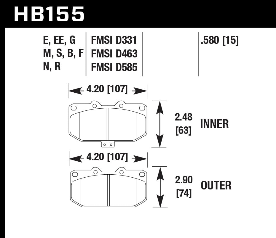 HB155E.580 Disc Brake Pads - High Performance Ceramic Brake Pads for Smooth & Quiet Stopping | Perfect for Sedans, SUVs & Trucks | Durable & Low Dust Formula for Daily Commuting & Highway Driving