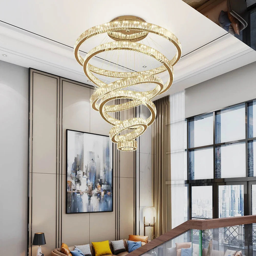 6 Tier Crystal Chandelier for High Ceilings - Elegant Dining Room Lighting Fixture for Wedding, Ballroom & Luxury Home Decor