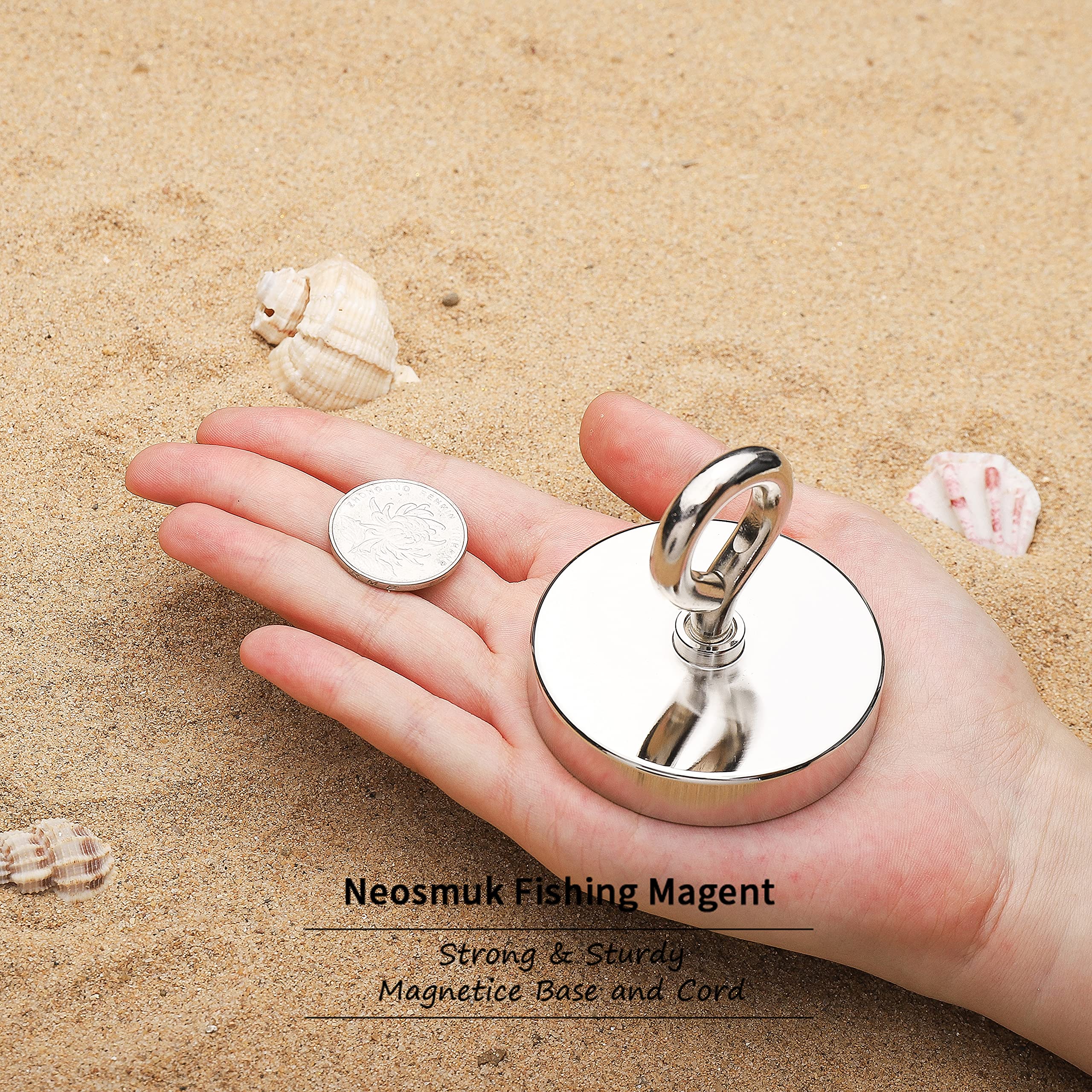 Neosmuk 800 lb+ Giant Rare Earth Fishing Magnet with Rope - 3 Inch Diameter Heavy Duty Neodymium Magnet for Retrieving Tools, Underwater Metal Detection & Scrap Collection (Perfect for Lakes, Rivers & DIY Projects)