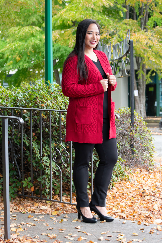 Jenny Cardigan Women's Red Bamboo Cotton Knit Sweater - Cozy & Stylish for Fall, Winter & Casual Outings