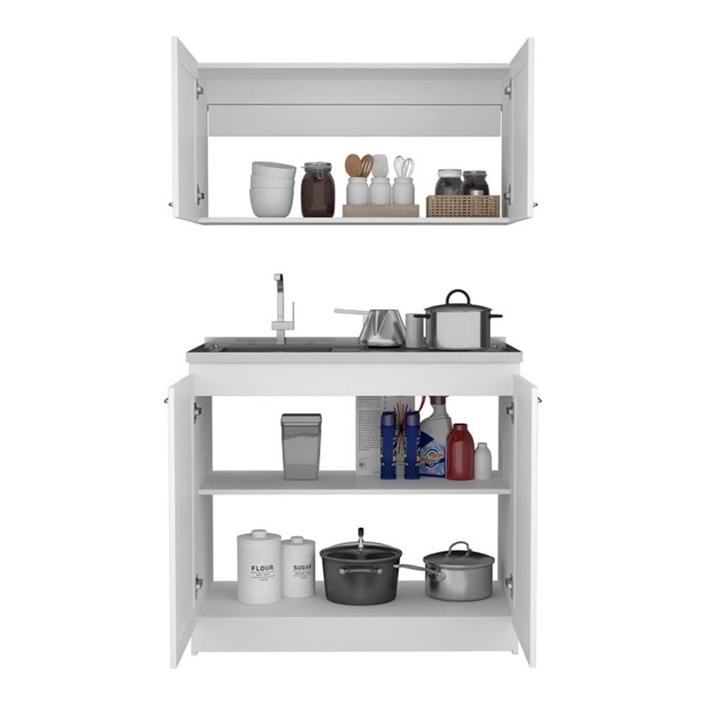White Perseus Kitchen Cabinet Set - 2-Piece Countertop Storage Organizer for Pantry, Bathroom & Office