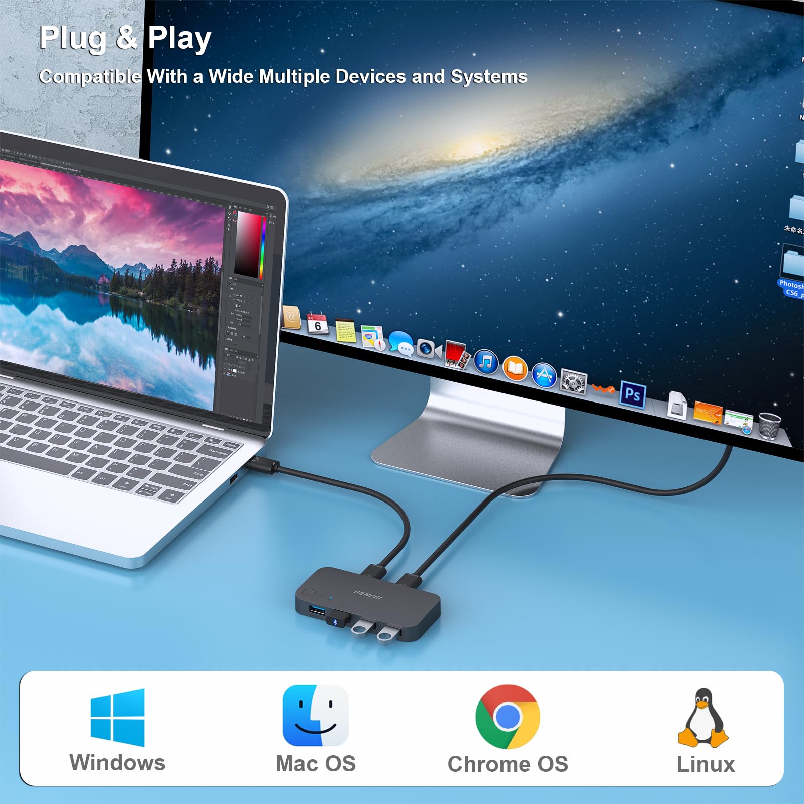 USB 3.0 Switch Selector - 2 Computers Share 4 USB Ports for PC, Mouse, Keyboard, Printer & Scanner | Plug & Play KVM Switch Compatible with Windows, Mac & Linux | Perfect for Home Office & Multi-Device Workstations