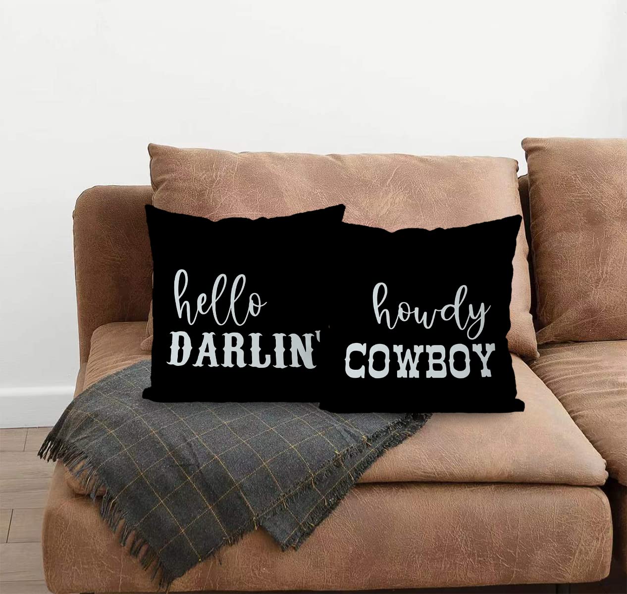 KEUSPI Western Style Throw Pillow Covers 18x18 Inch Set of 2 - Black Cowboy Themed Home Decor for Bedroom, Living Room & Western Ranch House - Perfect for Country Decor, Rustic Farmhouse Style & Cowboy Couple Gifts