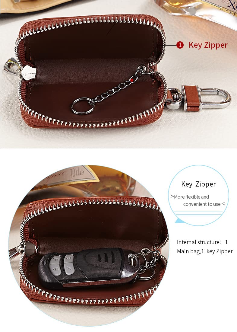 Premium Leather Car Key Case Holder - Smart Key Chain & Zipper Key Fob Protector for Remote Car Keys | Perfect for Toyota, Honda, Ford Key Fobs | Car Accessories & Travel Essentials