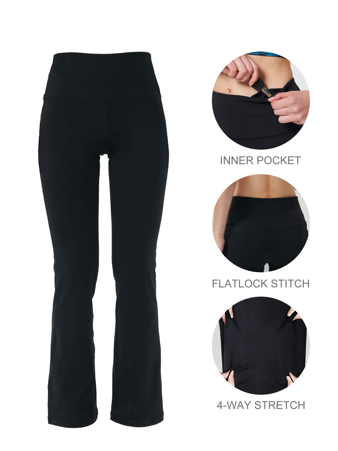 Bootcut Yoga Pants for Women with Hidden Pockets - High Waist Tummy Control Workout & Dress Pants | Perfect for Yoga, Office & Casual Wear