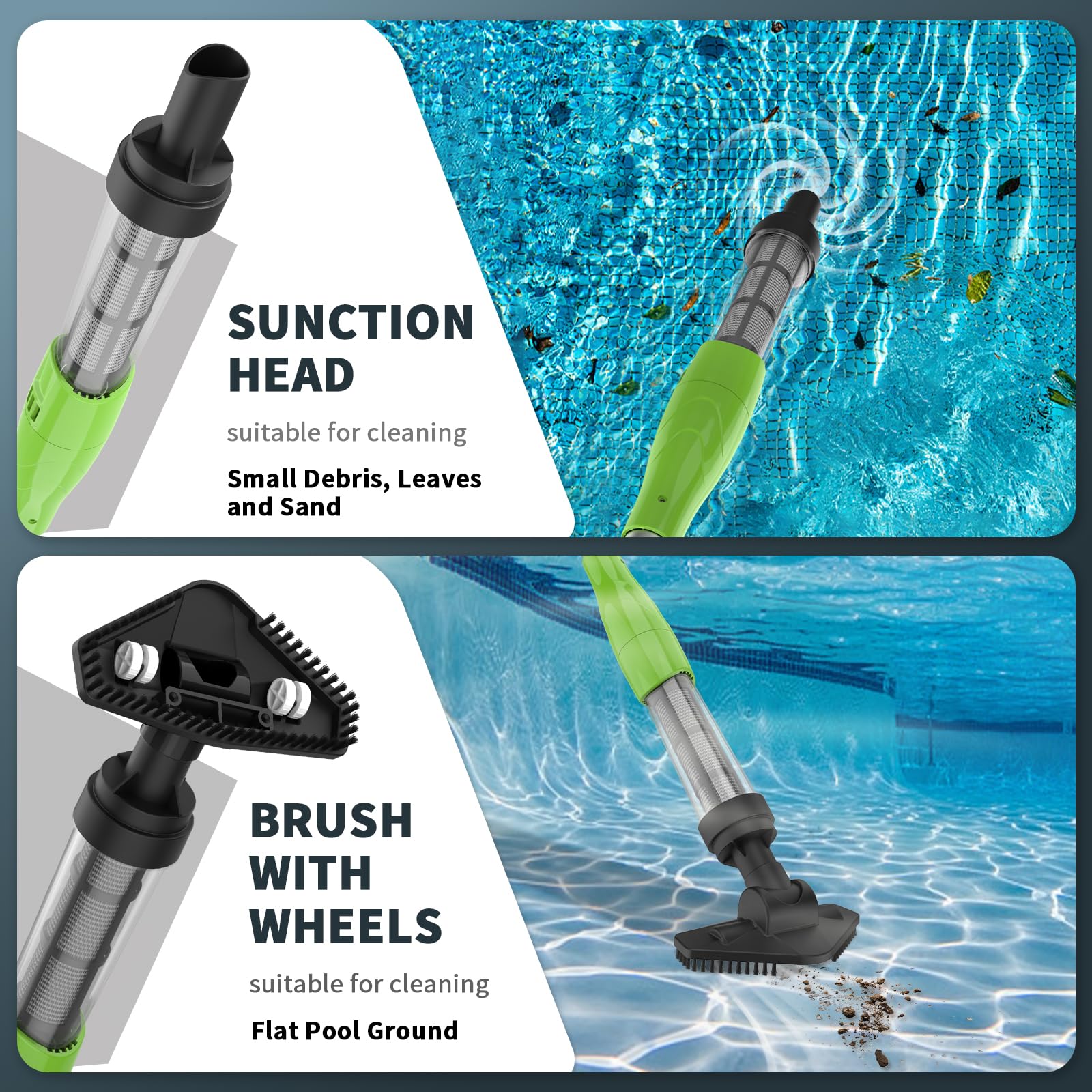 Cordless Rechargeable Pool Spa Hot Tub Vacuum Cleaner - Handheld Pool Cleaner for Sand, Debris, Leaves - Ideal for Small Pools, Above Ground Pools, Hot Tubs, Spas, Green Water - Perfect for Backyard, Patio, Inflatable Pools