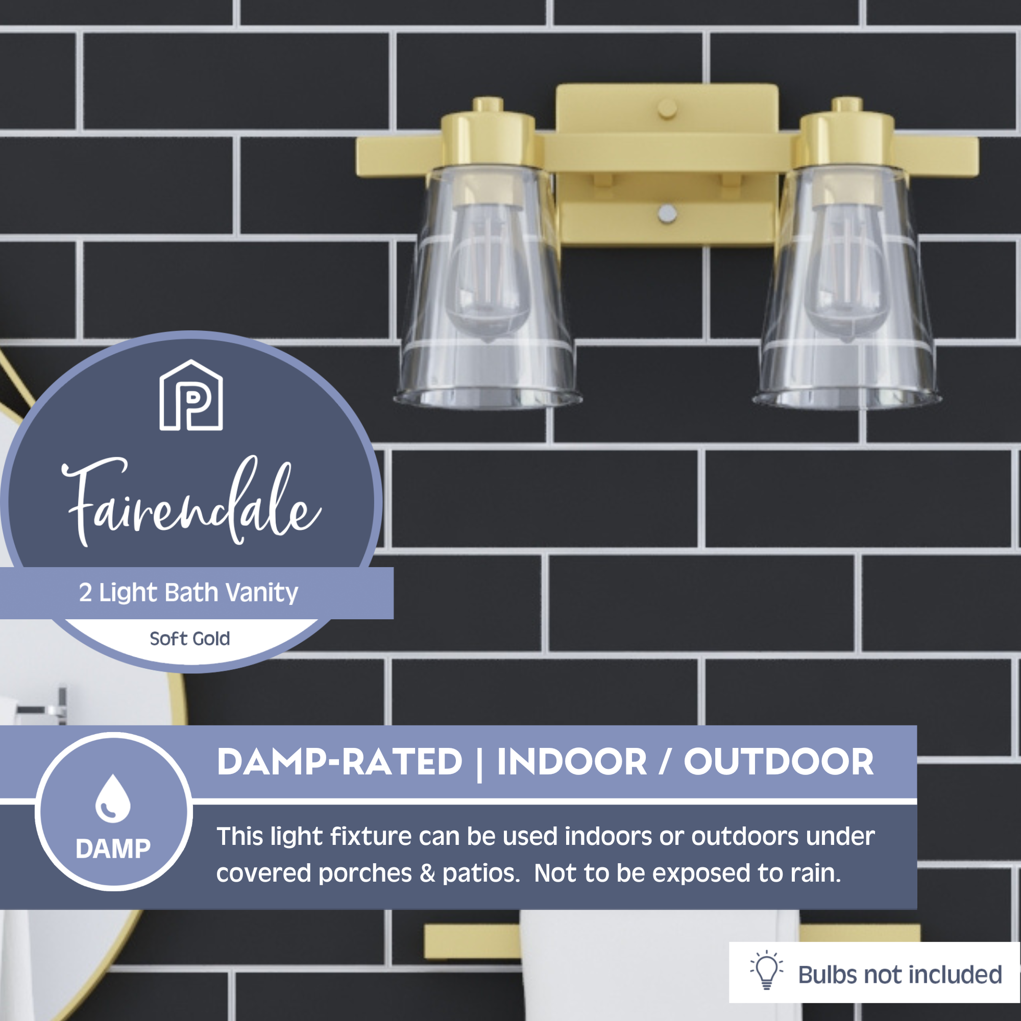 Fairendale 2-Light Vanity Light Fixture with Clear Glass Shades in Soft Gold Finish - Perfect for Bathroom, Bedroom, and Dressing Room Lighting