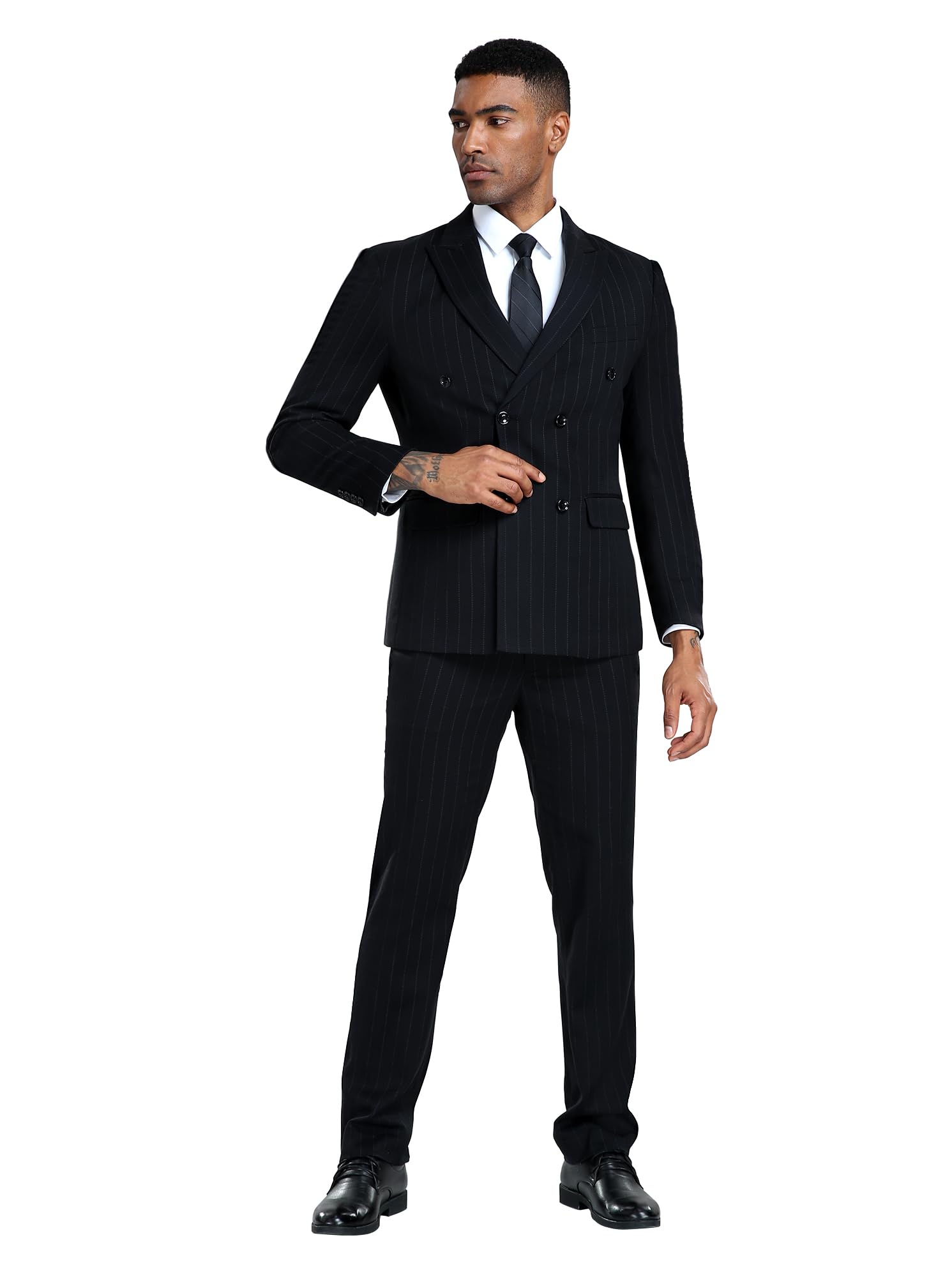 Fesenbo Men's 3 Piece Slim Fit Plaid Tuxedo Suit - Double Breasted Prom Blazer, Vest & Pants with Tie | Formal Wedding, Business & Special Occasion Attire