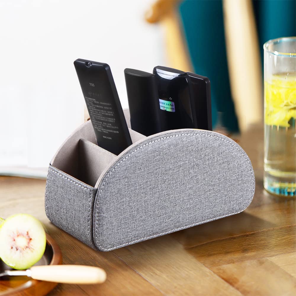 Fanousy PU Leather TV Remote Control Holder with 5 Compartments - Nightstand Organizer for Bedside, Desk & Table - Perfect for Living Room, Bedroom & Office Organization