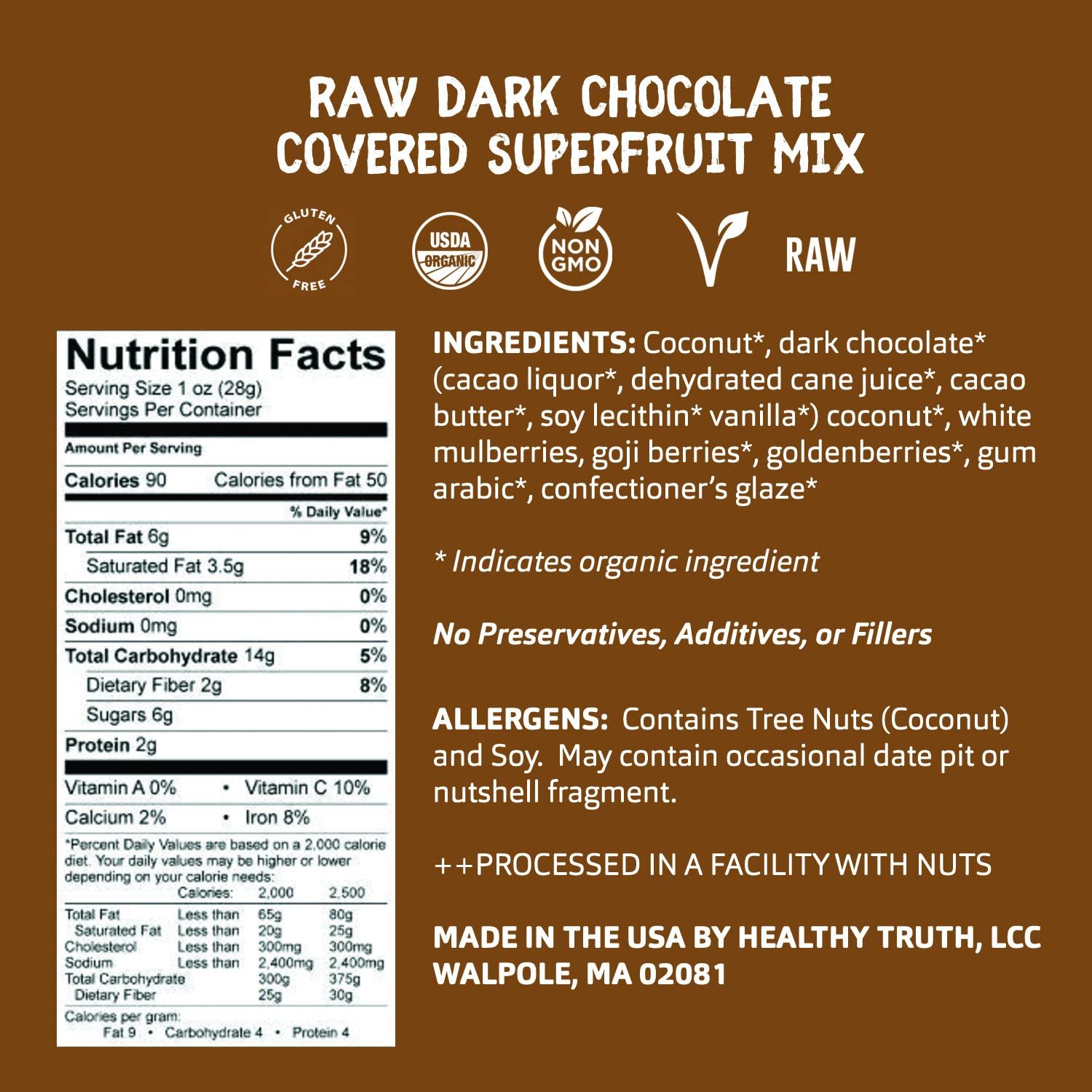 Organic Raw Dark Chocolate Covered Superfruit Mix - Dairy Free, Vegan, Gluten Free Snack - 1.4 oz (12 Pack) - Healthy Superfoods for Energy, Workouts & On-the-Go Snacking