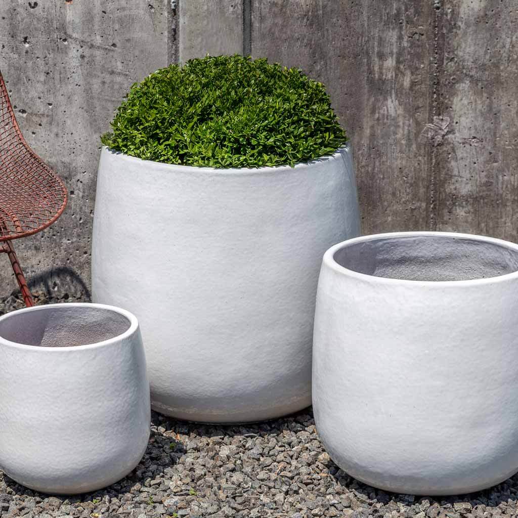 Campania International Potrero Planter Set of 3 - White Ceramic Flower Pots for Indoor Plants, Outdoor Garden Decor, Patio & Home Décor