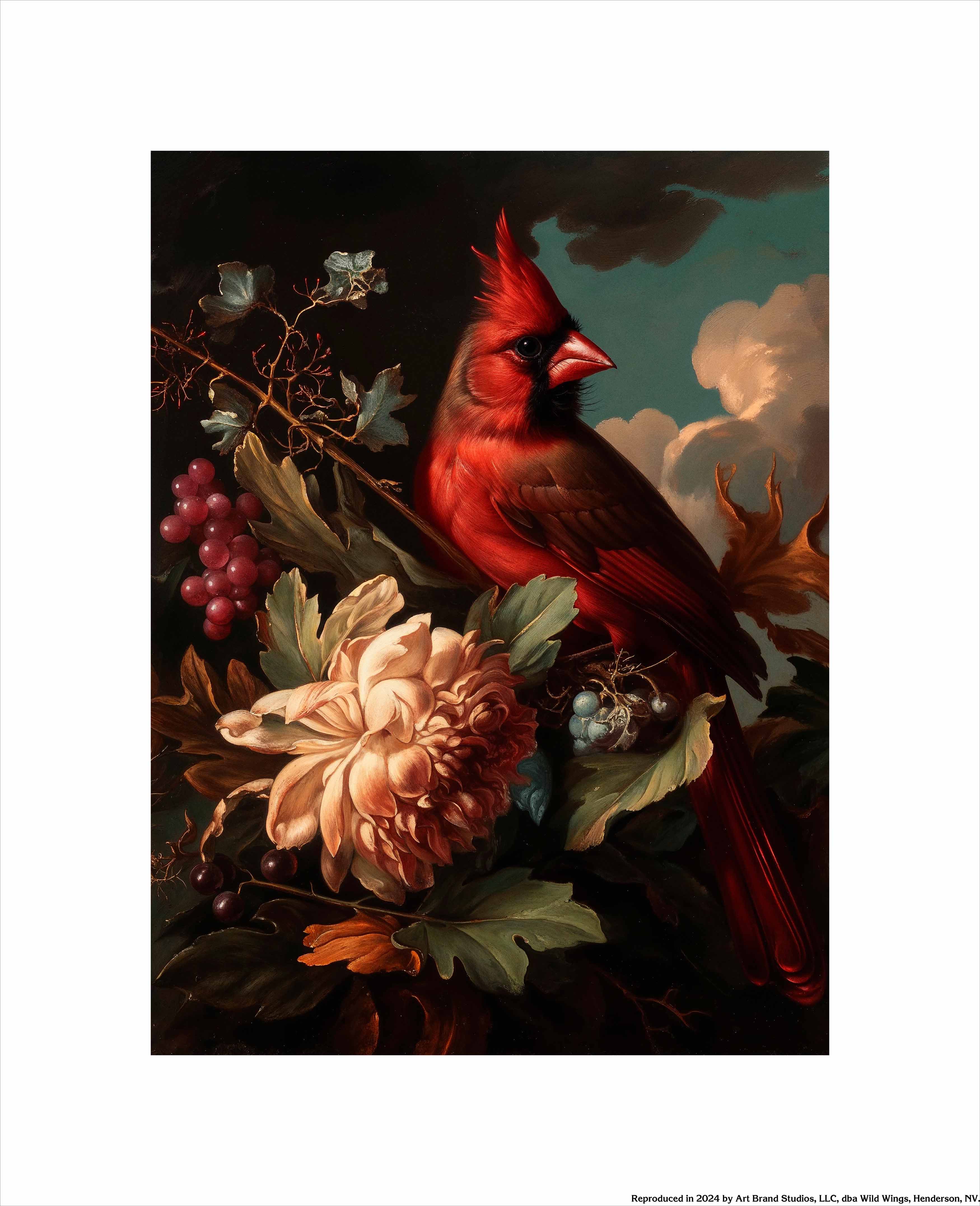 Cardinal Amongst Blooms Art Print - Vibrant Red Bird Wall Decor for Home, Office & Gifts | Nature-Inspired Painting for Living Room, Bedroom & Study
