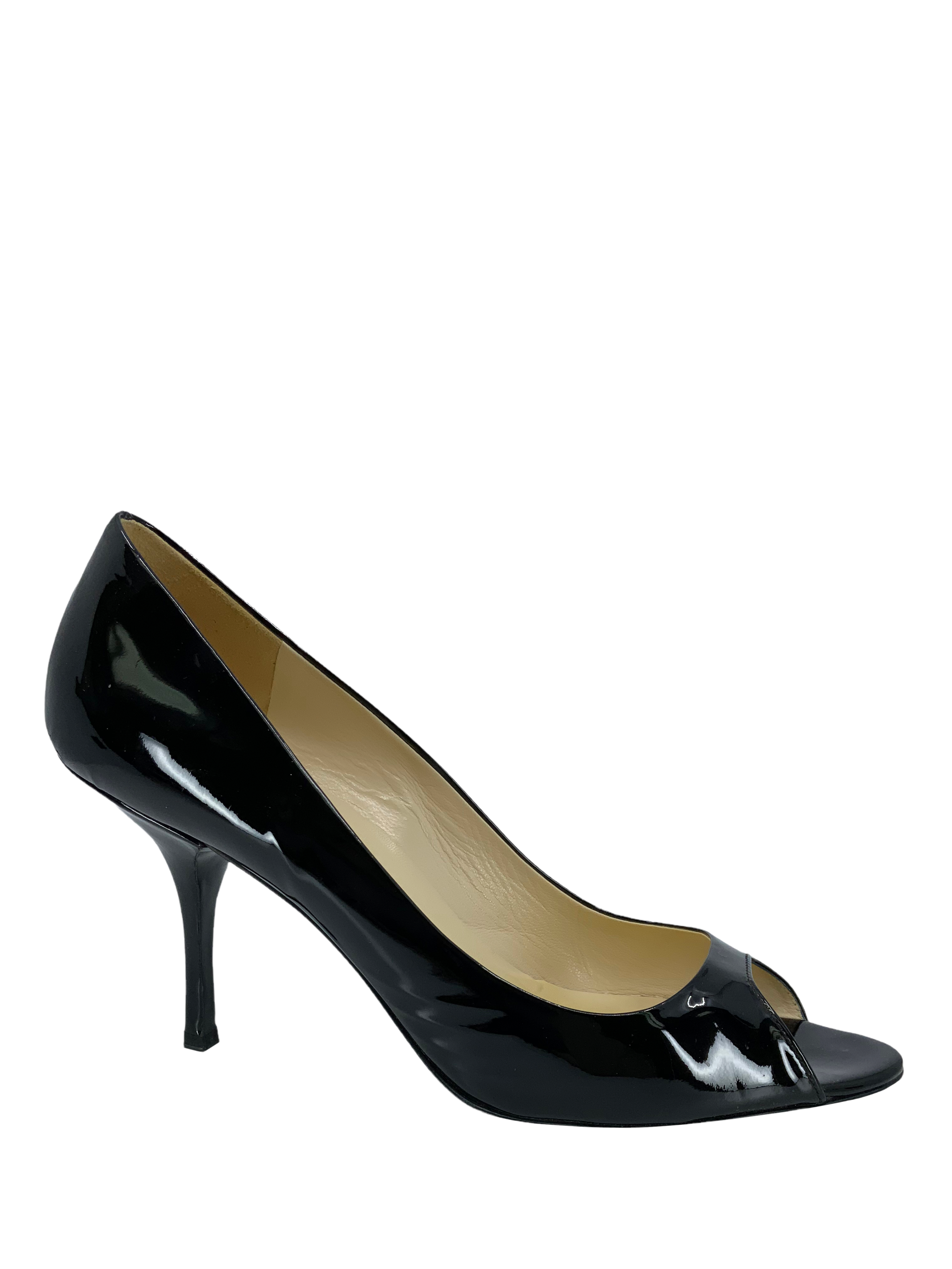 Prada Women's Patent Leather Peep Toe Pumps Size 10 - Elegant High Heels for Office, Party & Wedding Events