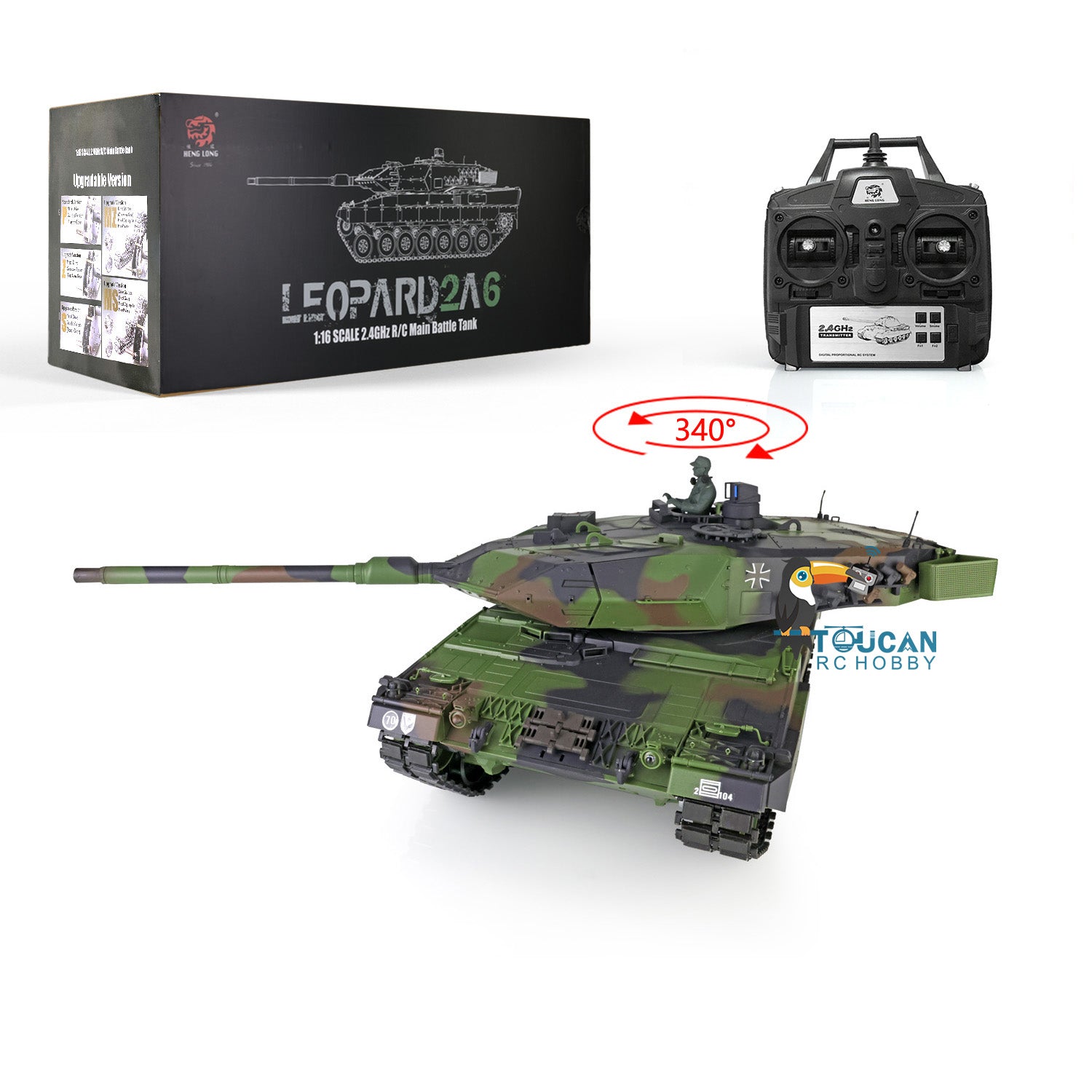 2.4GHz Remote Control RC Tank - Heng Long 1/16 Scale Leopard 2A6 with TK7.0 Main Board | Ready-to-Run BB Shooting, Rotating Turret | Battle Simulation & Outdoor Play for Adults & Kids