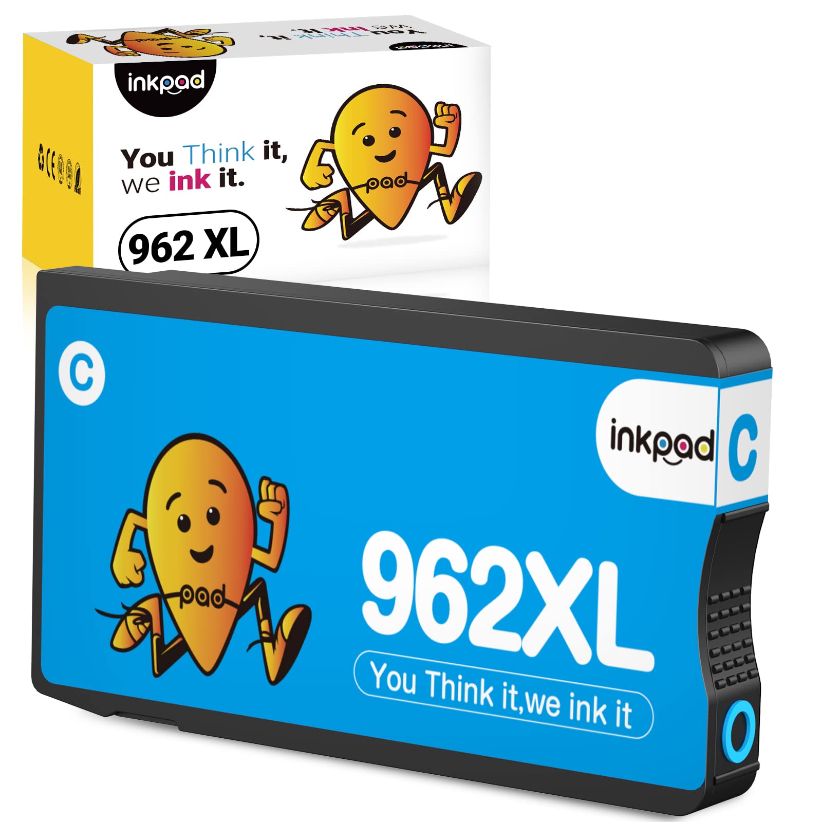 iNKPAD Remanufactured Ink Cartridge Replacement for HP 962/962XL - Compatible with HP OfficeJet Pro 9010-9028 Series Printers (1 Cyan) - Ideal for Home & Office Printing, Documents, Photos & School Projects