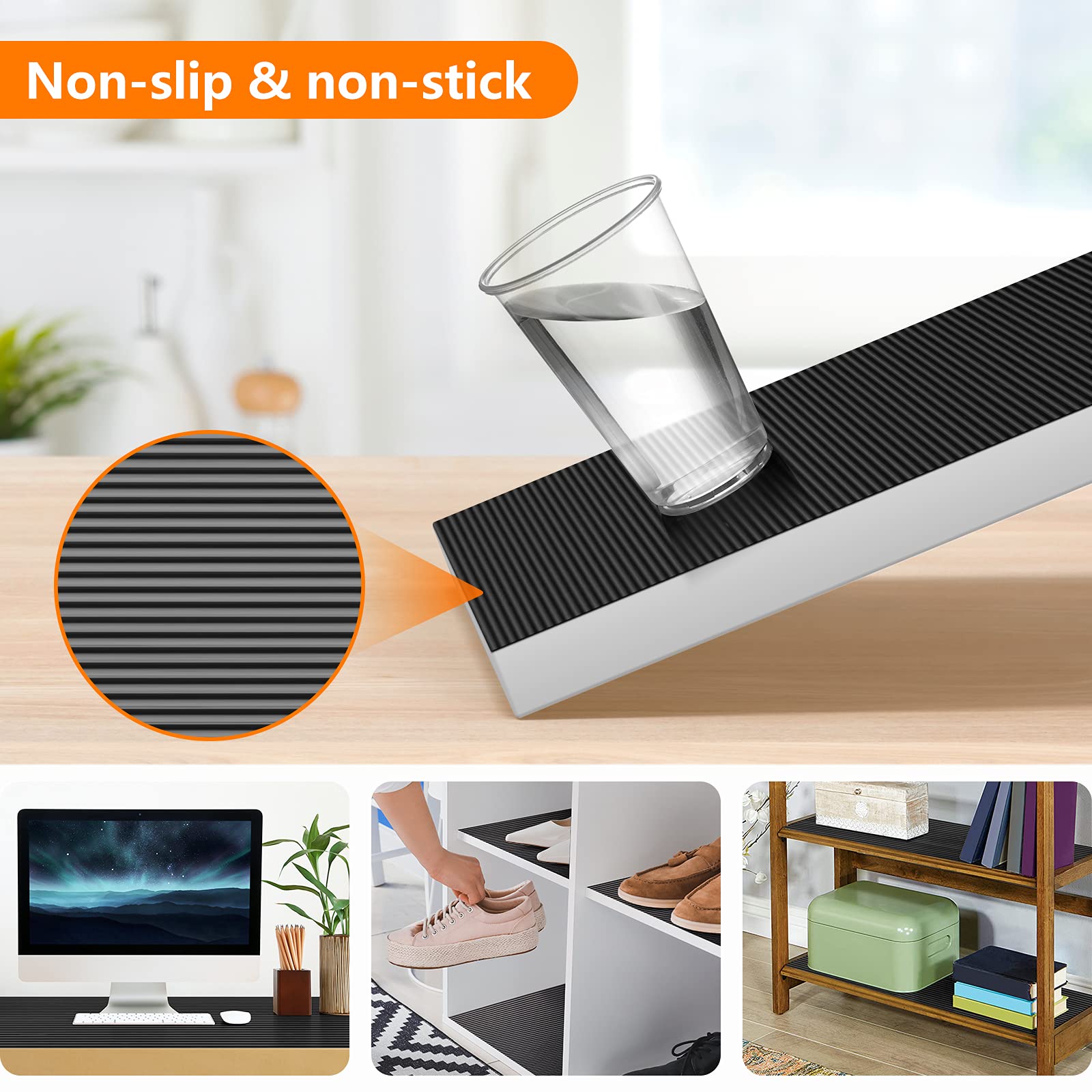 Non-Adhesive EVA Shelf Liners for Kitchen Cabinets, Drawers, Refrigerators & Desks - Washable Cabinet Mats (23.6