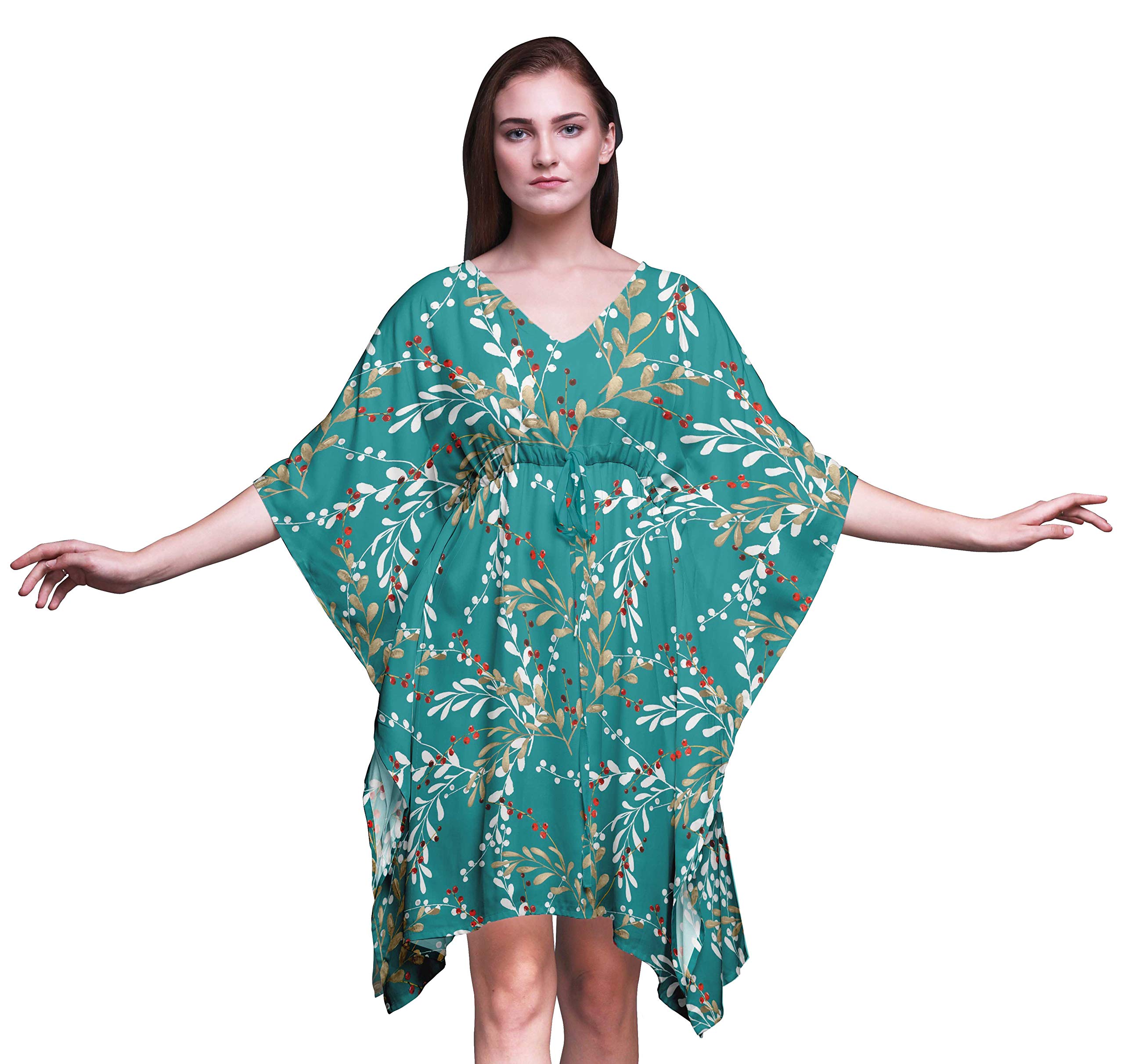 Bimba Women's Short Caftan Midi Dress - Beach Cover Up, Swimwear Cover Up, Boho Kaftan Dress for Poolside, Vacation & Summer Outfits