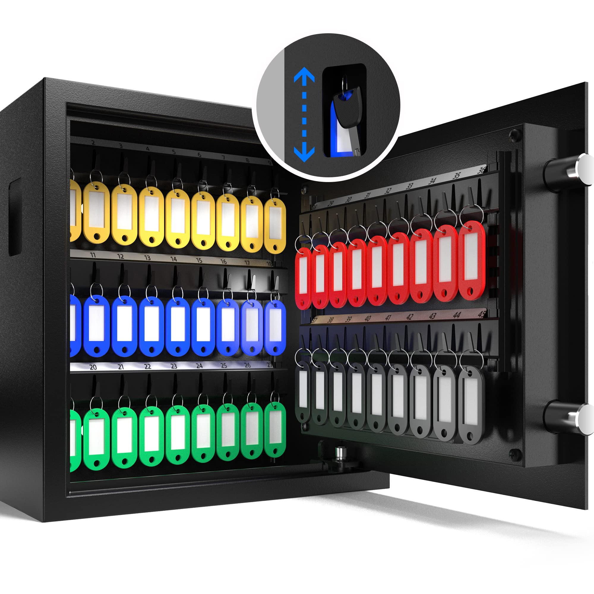 XDeer 45-Key Lock Box with Deposit Slot & LED Light - Wall Mount Key Storage Cabinet for Hotels, Offices & Homes - Secure Key Organizer for Front Desk, Rental Properties & Business Use