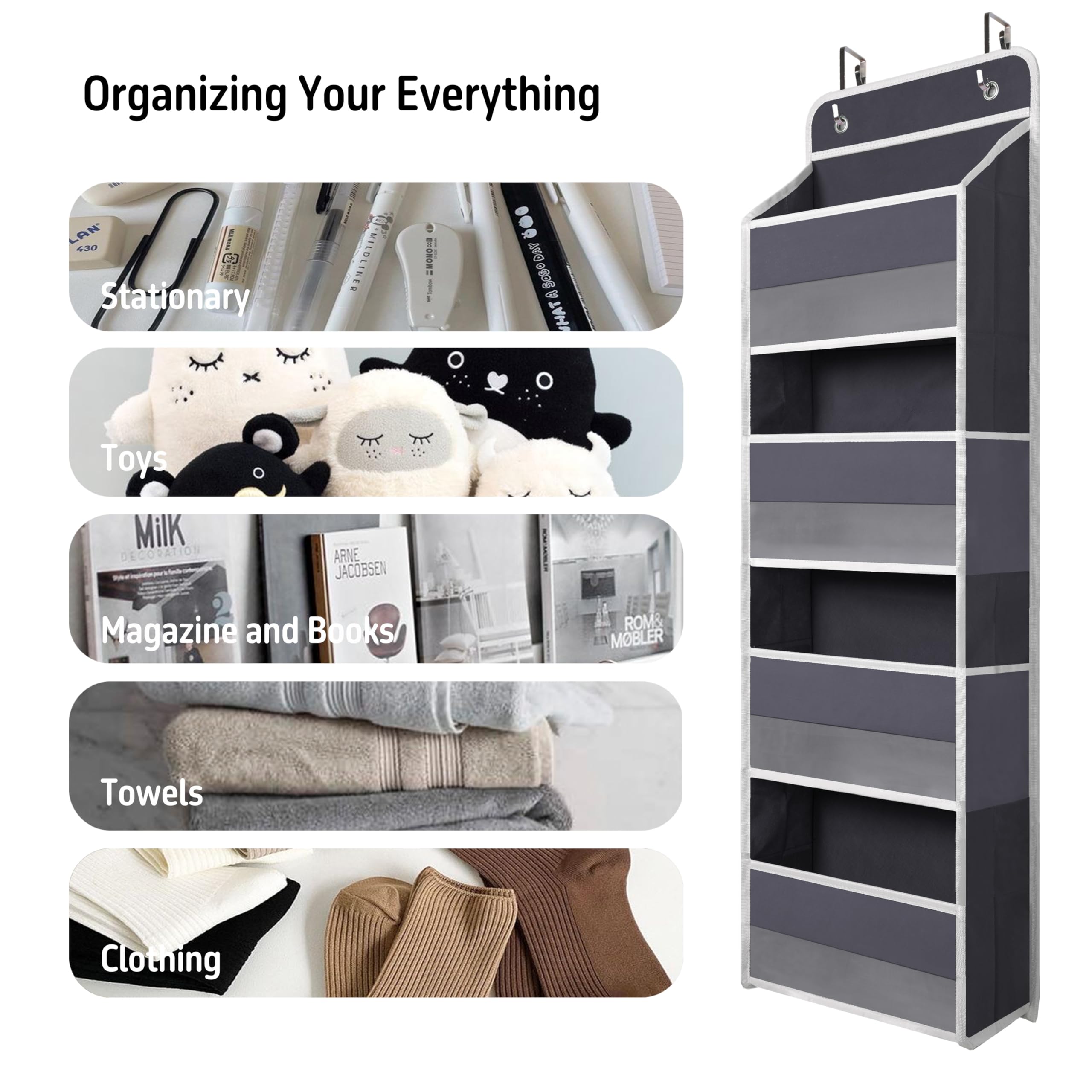 Over The Door Hanging Organizer with 4 Large Pockets - Space Saving Storage for Closet, Bathroom, Nursery & Dorm - Perfect for Organizing Toys, Cosmetics, Baby Essentials & Accessories - Gray - Ideal for Small Spaces, College Dorms & Home Organization