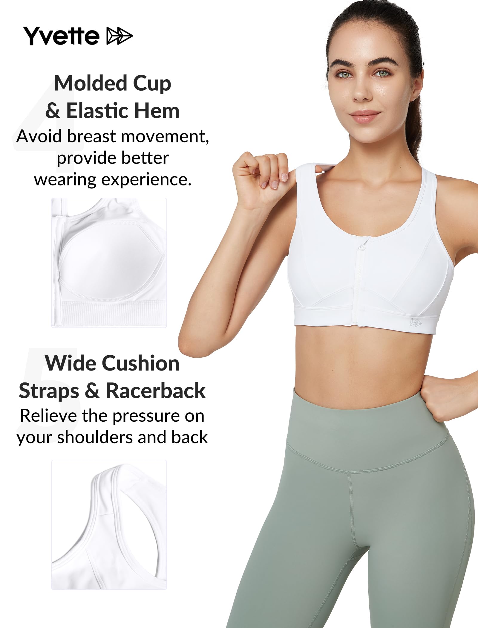 Yvette Zip Front Sports Bra for Women - High Impact Plus Size Workout Bra for Running, Fitness & Training | Supportive Athletic Top for Gym, Yoga & Active Lifestyle