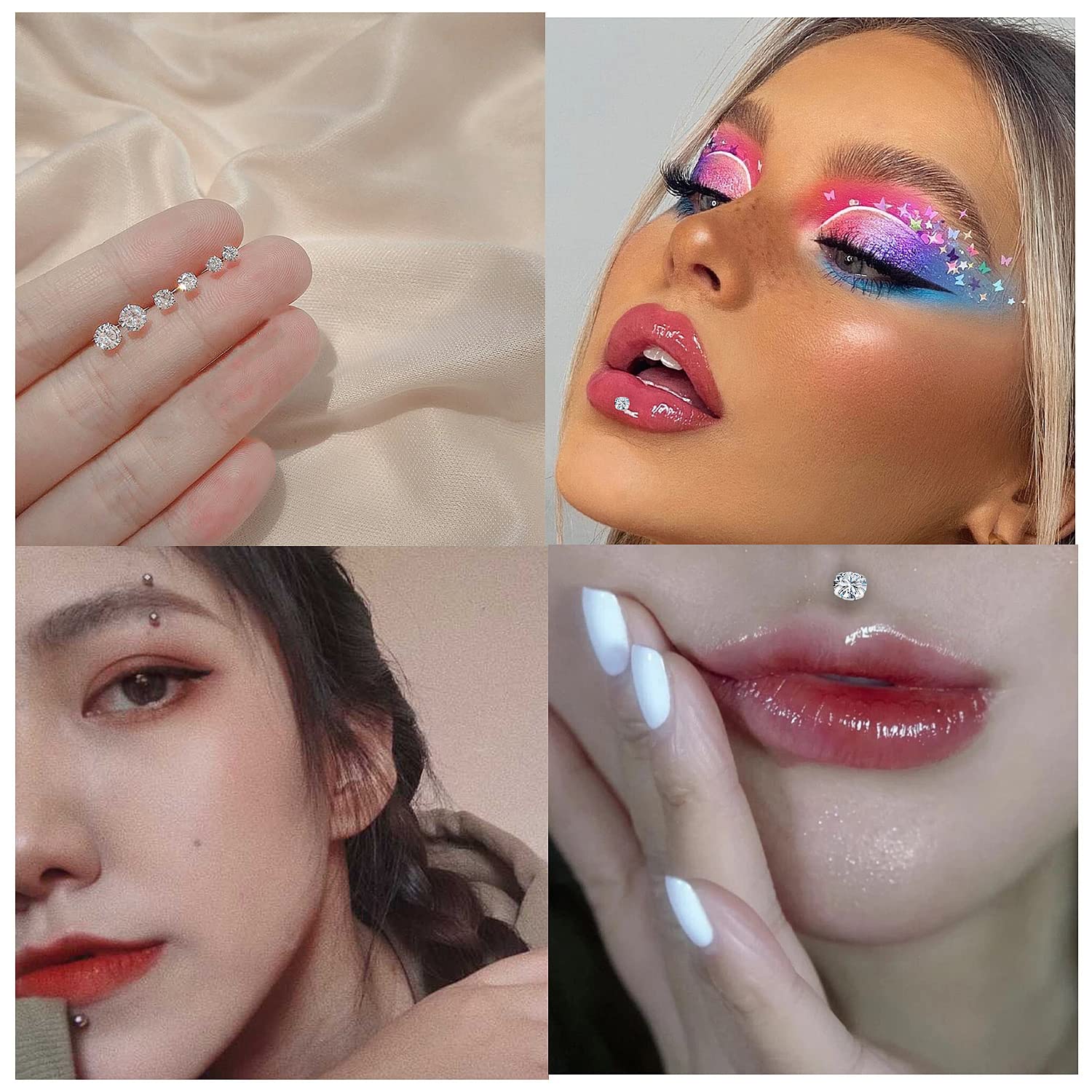 Opal Medusa Piercing Jewelry 16G Stainless Steel Labret Lip Rings Snake Bite Tragus Earrings - Flat Back Stud for Cartilage, Conch, Forward Helix - Perfect for Everyday Wear, Parties & Alternative Fashion