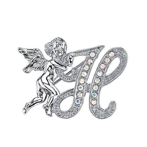 1928 Jewelry Aurore Boreale Crystal Angel Initial Pin - Elegant Personalized Initial Brooch for Women, Gift for Her, Perfect for Weddings, Anniversaries & Special Occasions