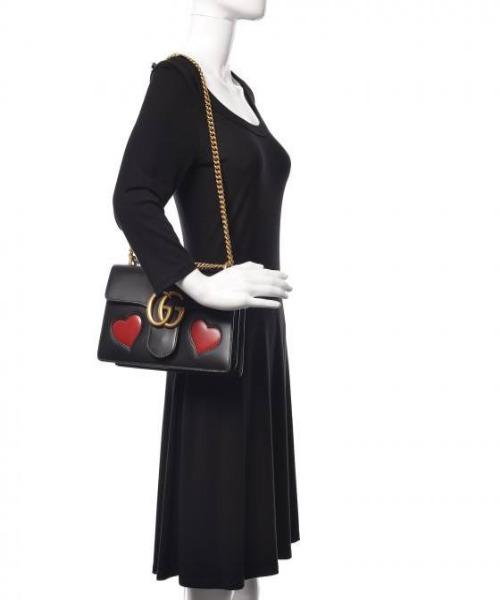 Gucci GG Marmont Leather Shoulder Bag with Heart Detailing - Black Luxury Handbag for Women | Perfect for Date Night, Office & Special Occasions