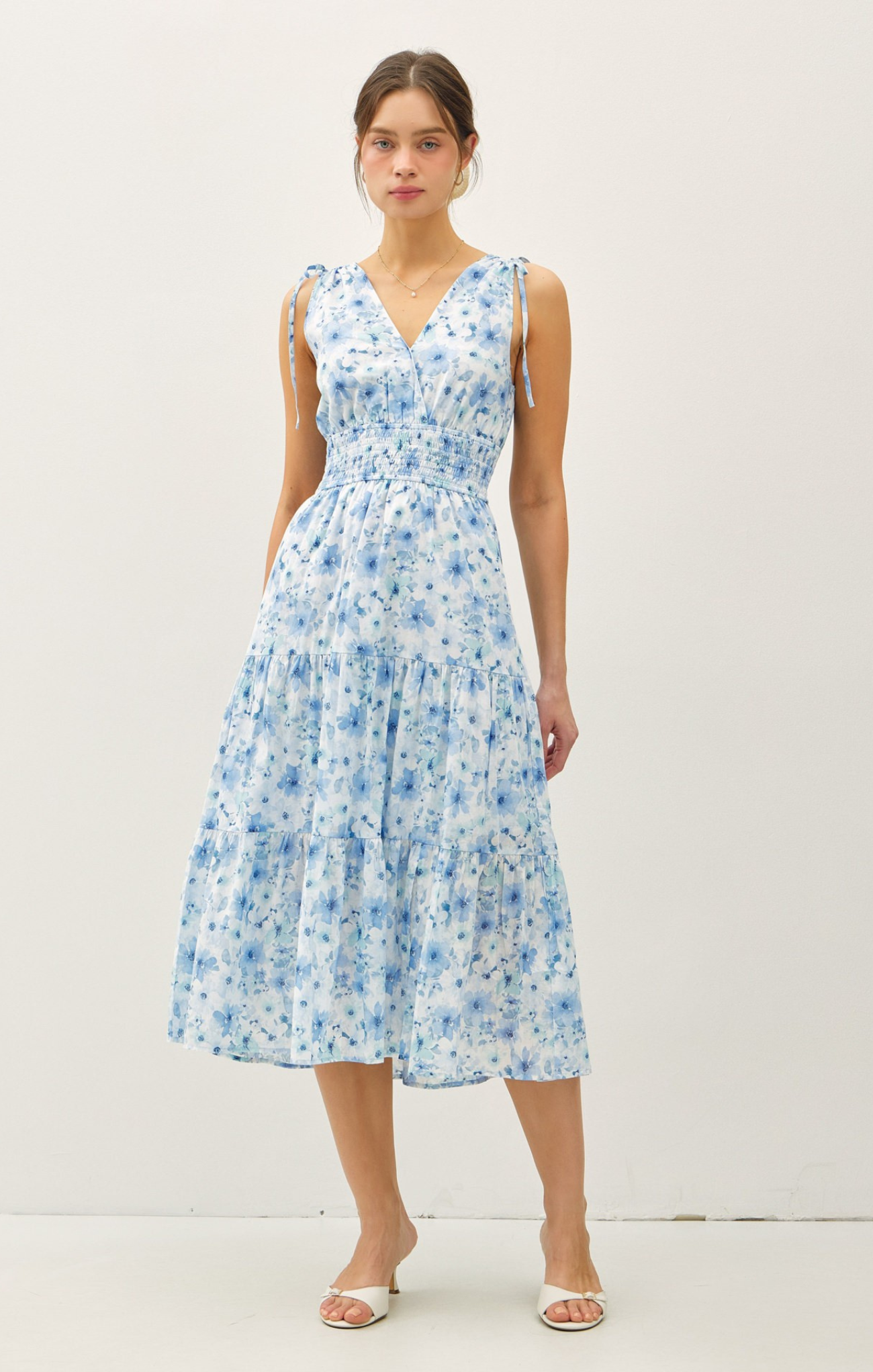 Rikie Floral Print Midi Dress for Women - Summer Casual & Party Wear - A-Line Flowy Dress with Short Sleeves