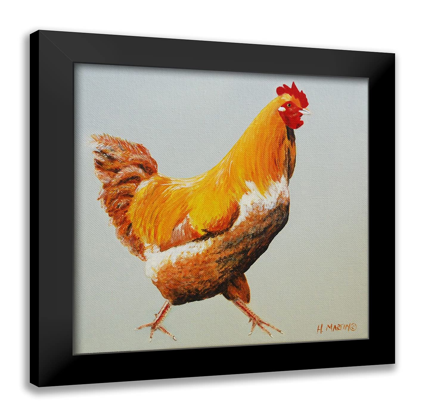 ArtDirect Yellow Cafe 20x20 Inch Black Modern Framed Wall Art Print - Blonde Chicken Painting for Living Room, Bedroom & Office Decor