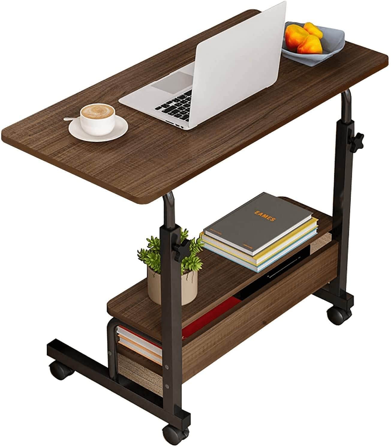 Compact Adjustable Height Laptop Desk with Storage - 32 x 16 Inches Portable Home Office Desk for Small Spaces, Living Room, Sofa & Bedside - Brown (A-1) | Perfect for Remote Work, Study & Home Organization