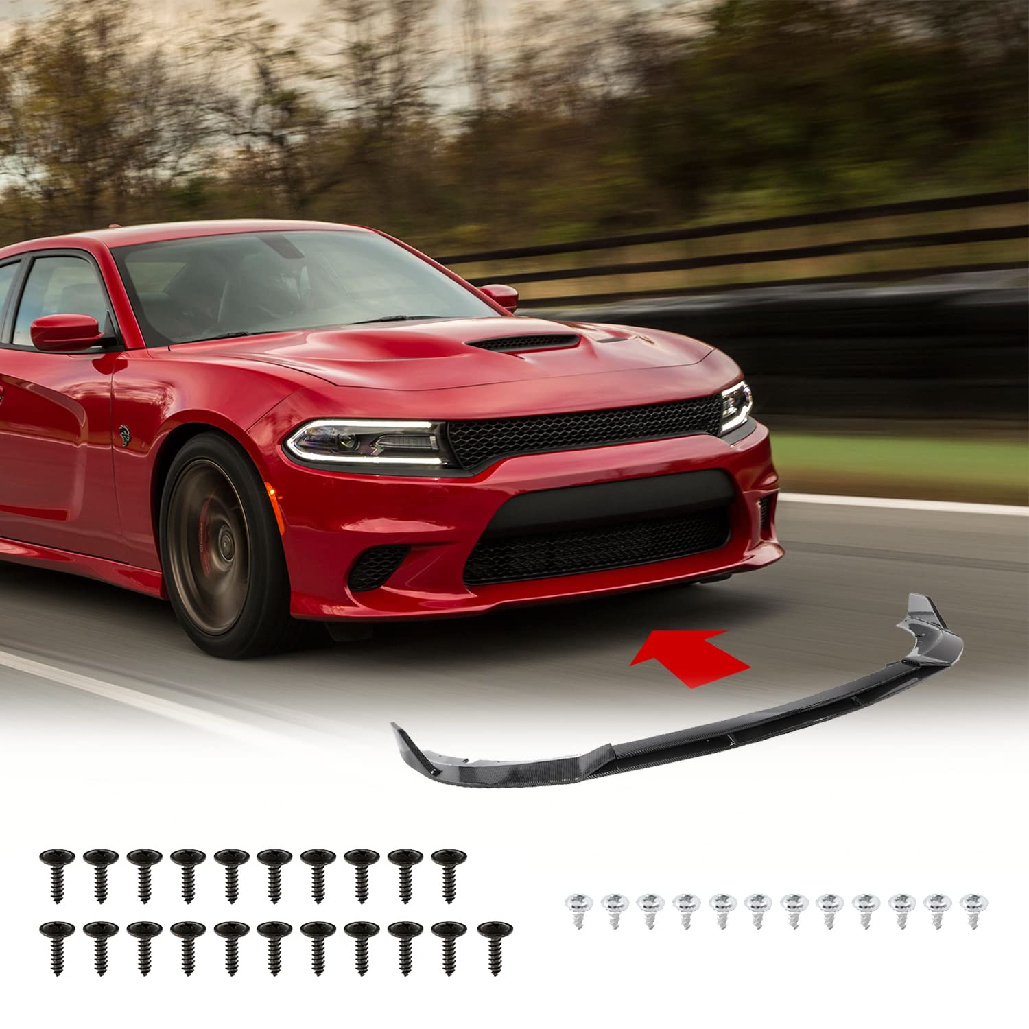 AUXMART Carbon Fiber Front Bumper Lip Splitter for 2015-2023 Dodge Charger SRT | V2 Style Spoiler & Chin Protector | Body Kit Upgrade for Enhanced Style & Protection | Perfect for Street Racing & Car Shows