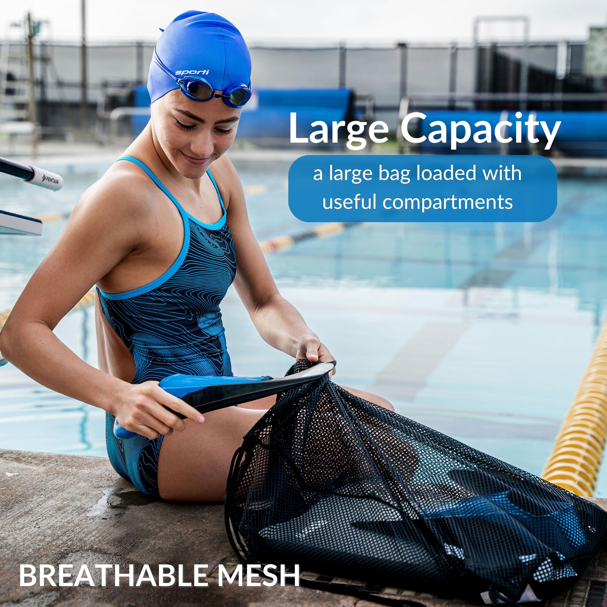 Sporti Mesh Drawstring Backpack - Waterproof Swim Bag for Swimmers & Beach Gear - Lightweight Sports Equipment Storage for Pool, Gym & Travel Accessories