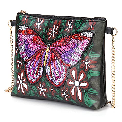Floral Butterfly Diamond Painting Crossbody Bag for Women - Small Leather Wallet Shoulder Purse with Zipper - DIY Special Shaped Handbag for Kids & Adults | Perfect for Travel, Shopping & Daily Use