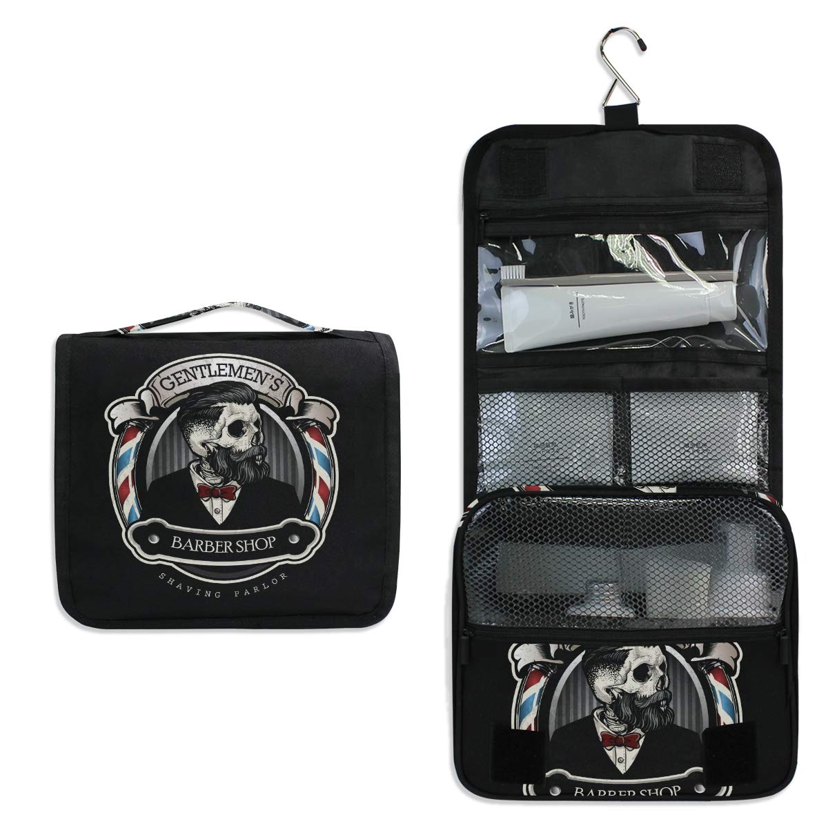 DOMIKING Vintage Skull Toiletry Bag - Waterproof Travel Cosmetic Pouch for Bathroom & Barbershop Use