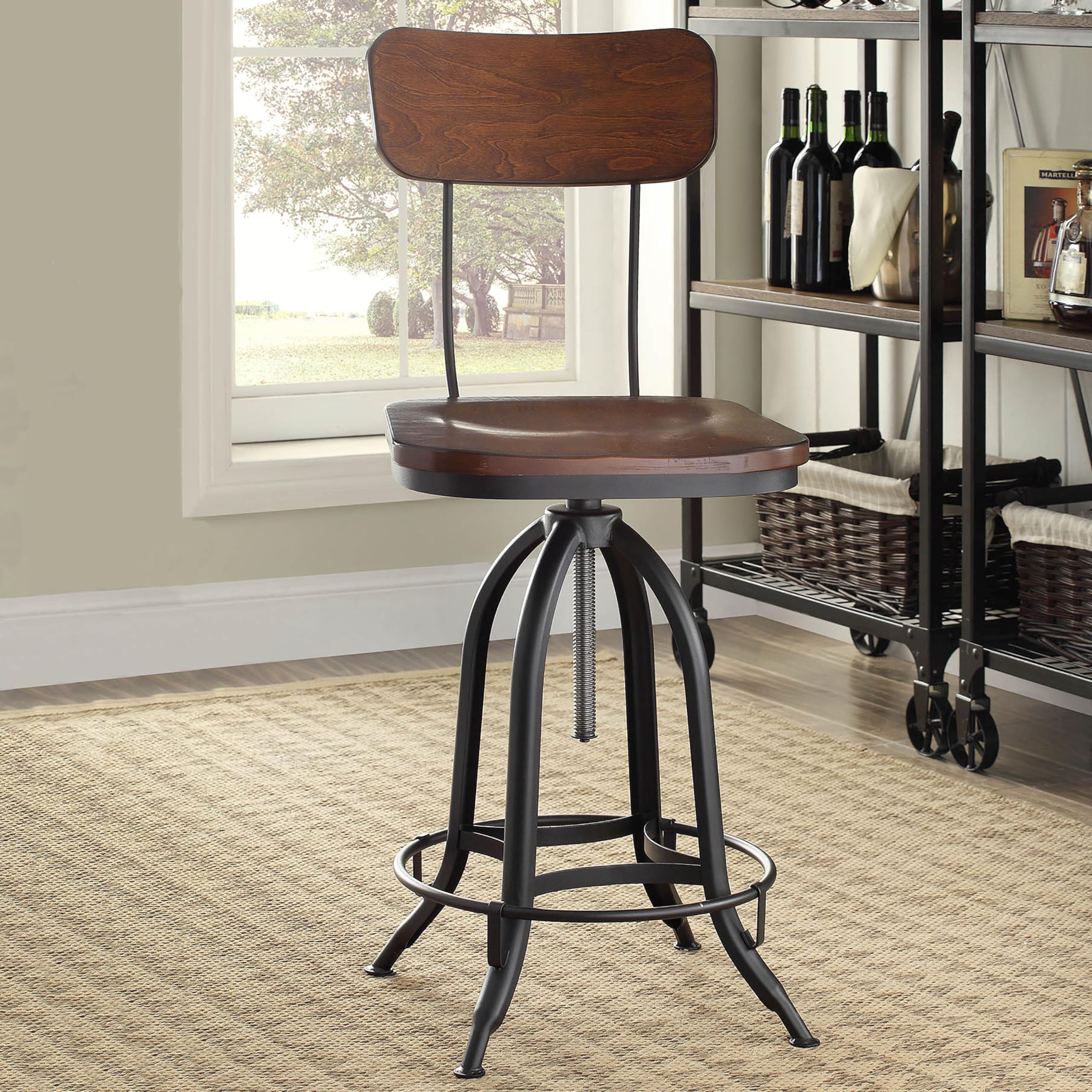 Adjustable Wood Barstool - Chestnut & Black for Kitchen & Bar