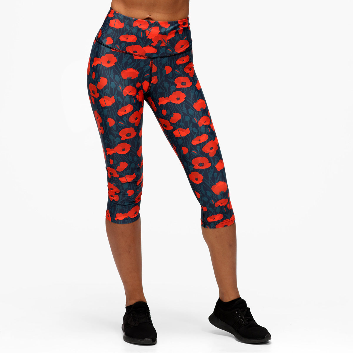 Poppy Field Capri Pants - Women's Floral Print Summer Casual Trousers for Beach, Vacation & Outdoor Activities